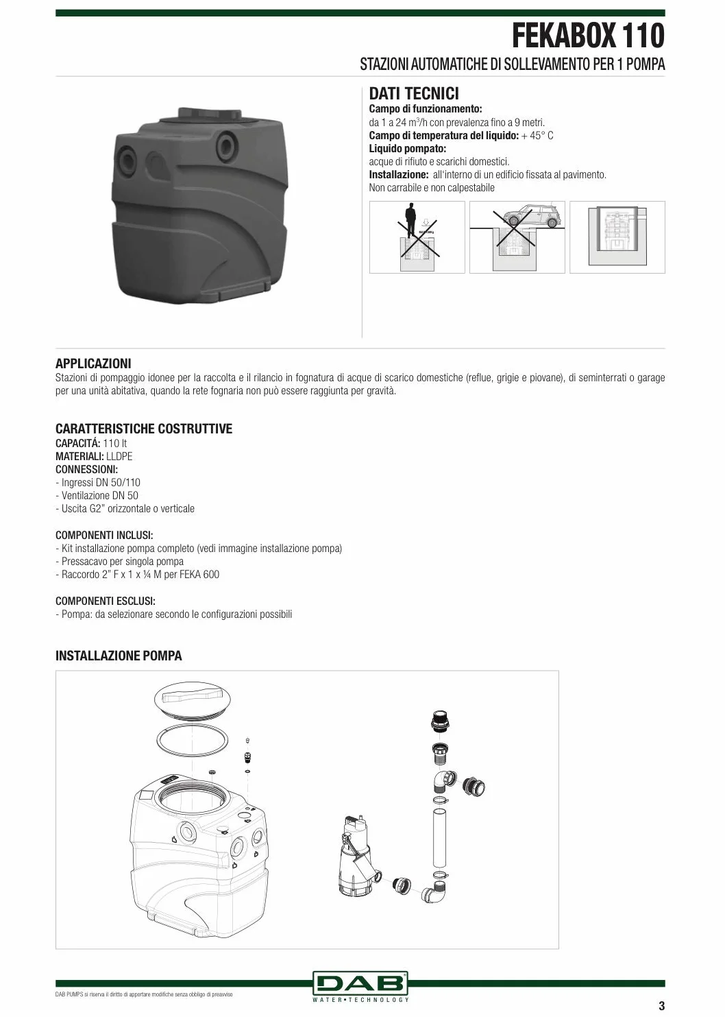 DAB FEKABOX 110 LT - Stazione automatica di raccolta e sollevamento acque reflue