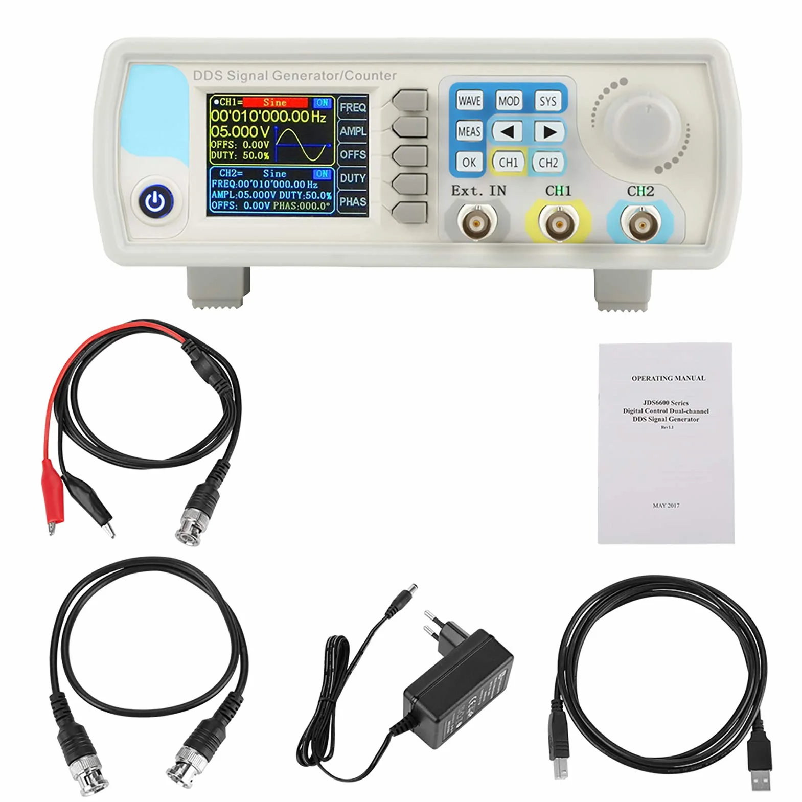Generatore di Segnale, Generatore di Funzione Jds6600 Dds a Frequenza Sinusoidale ad Alta Precisione Controllo Strumentazione Digitale Ac100-240v (Reg. USA 60 Hz) (15 Hz)