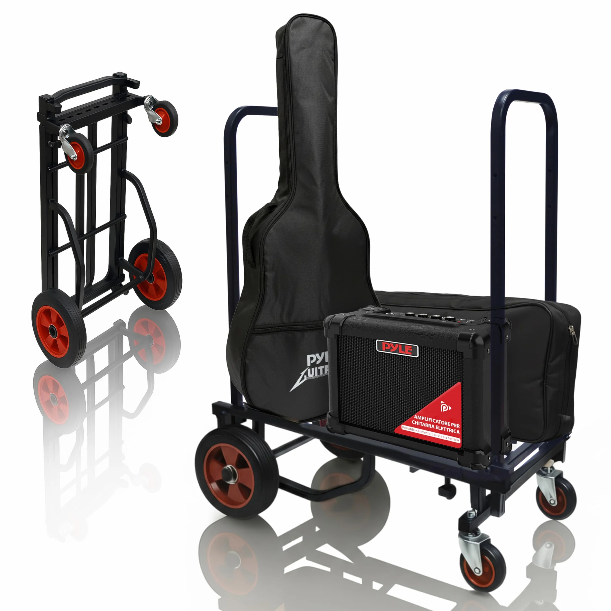 Pyle PKEQ48 Carrello con Ruote Portatutto Pieghevole, Carrello Portatutto Compatto 8-in-1 Pieghevole e Leggero, Carrello Manuale/Dolly/Carrello Piattaforma, Estensibile Fino a 69,9 cm a 112,4 cm