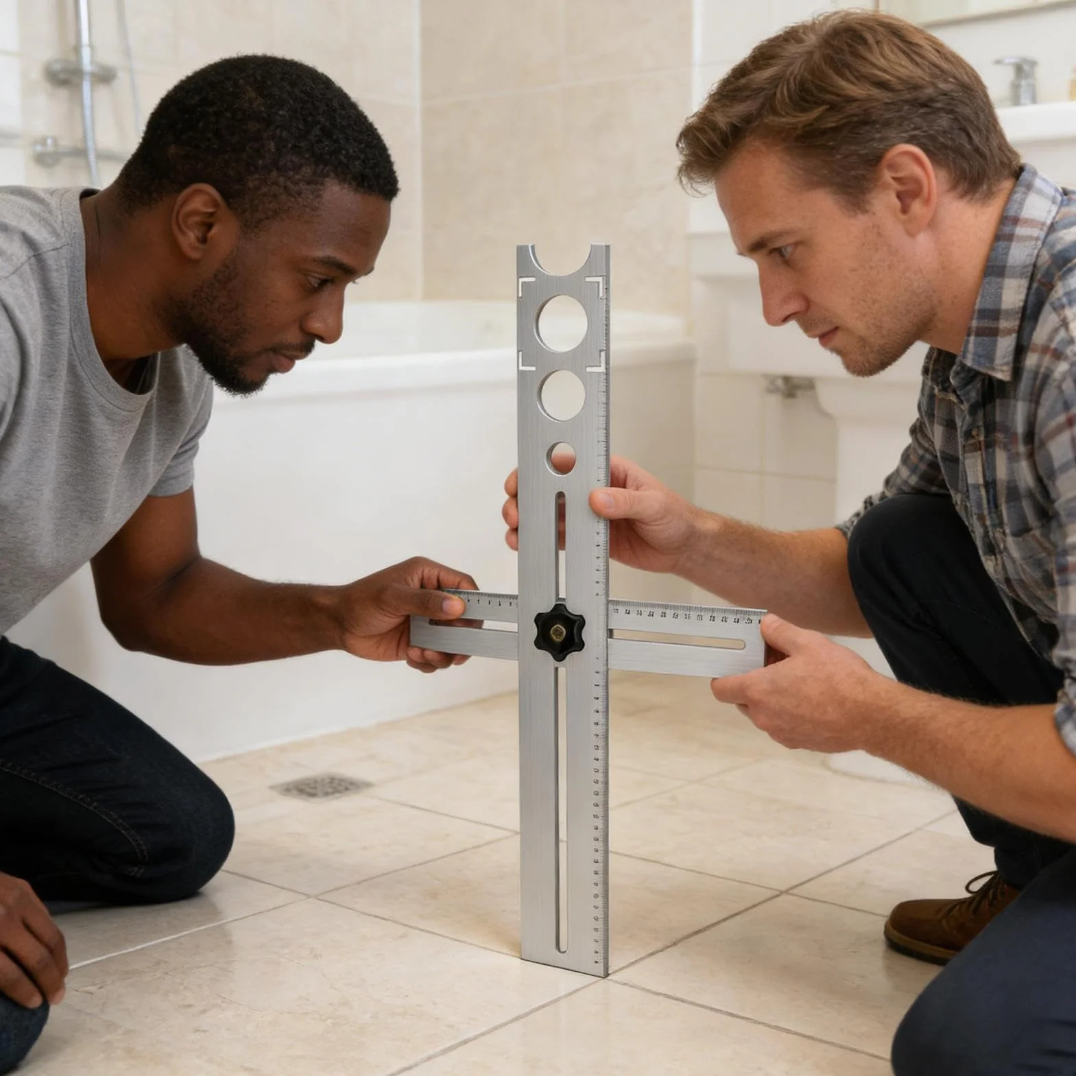 Localizzatore di fori per piastrelle di ceramica, in acciaio, universale, regolabile, righello per legno, vetro, pavimenti in ceramica, marmo