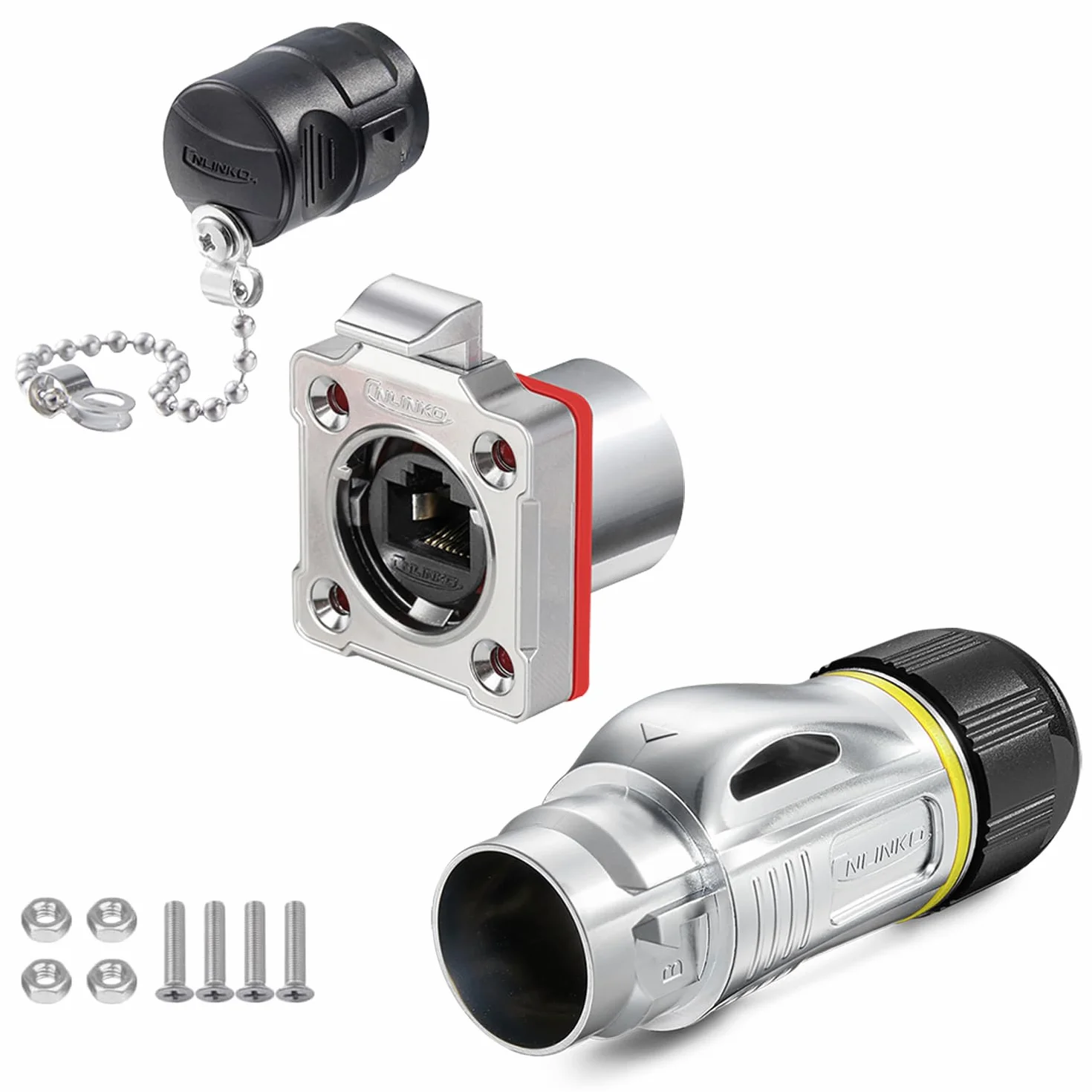 CNLINKO BD-24 Connettore RJ45 a Doppia Porta 8P8C, Ethernet CAT6, Presa a Pannello, Impermeabile IP68, M24 (Set RJ45)