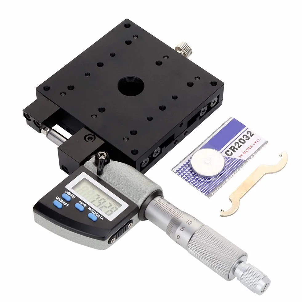 Piattaforma micrometrica con display digitale 80x80mm, SEMX80-AS Asse X Piattaforma di regolazione fine di precisione 0,001 mm, Tavolino di traslazione lineare a rulli incrociati a scorrimento incroci