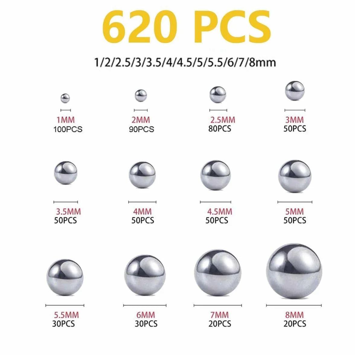 Cuscinetti a Sfera in Acciaio Inox 620 Pezzi 1-8 mm Sfere di Precisione