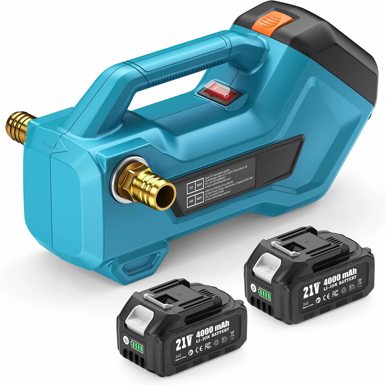 Seesii Pompa di trasferimento senza fili per acqua/diesel, 2880 l/h, autoadescante, batteria 2 × 4000 mAh, pompa elettrica portatile per camper, giardino, vasca idromassaggio, piscina, stagni, acquari