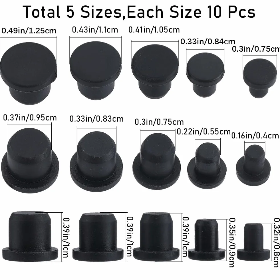 GORGECRAFT Silicone Tappo per Fori Nero Rotondo Impermeabile 50 Pezzi 4-9.5mm