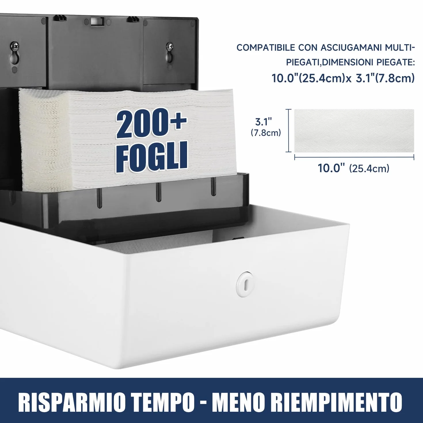 AIKE Dispenser Carta Asciugamani Commerciale 200 Fogli Z-Fold Multifold 25.4x7.8 cm Bianco