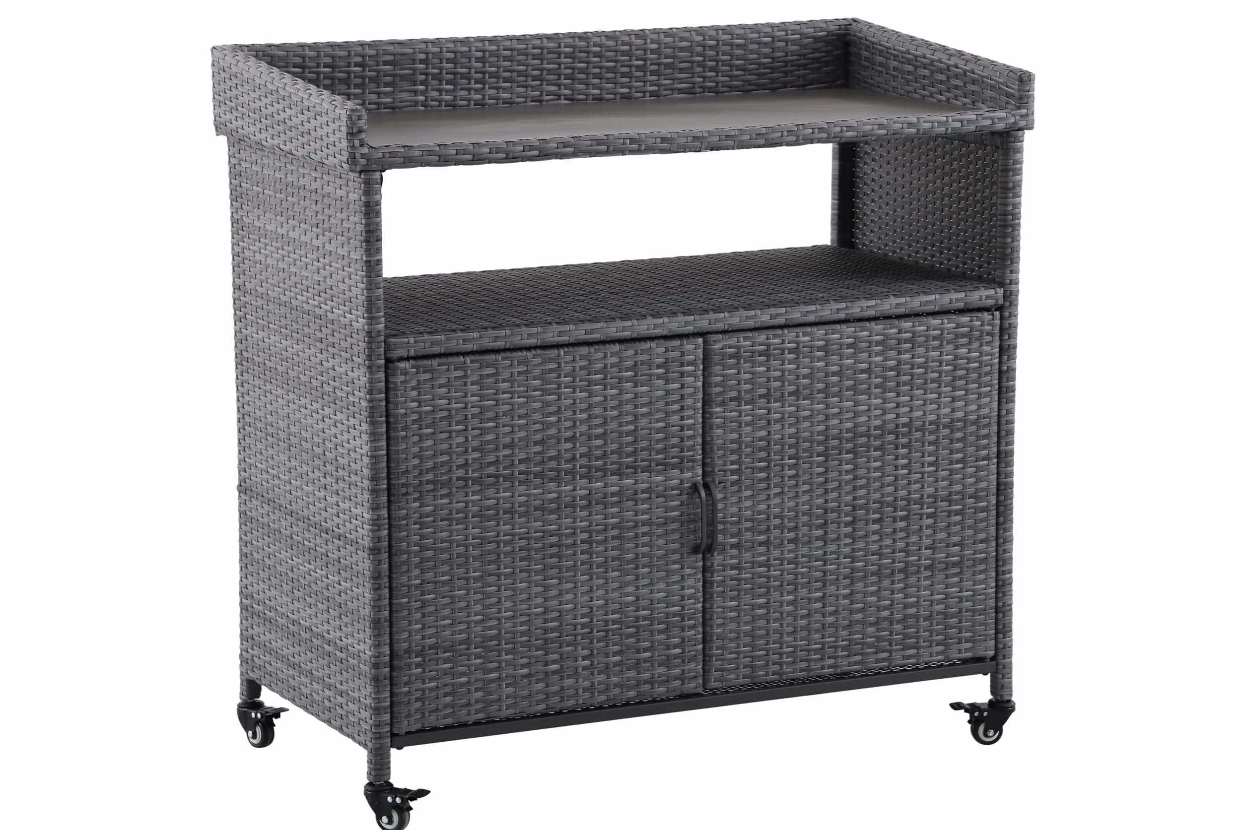 METRO Professional Carrello di Servizio con Armadietto Balsario, alluminio/PE rattan, 112 x 56 cm, Grigio Pietra