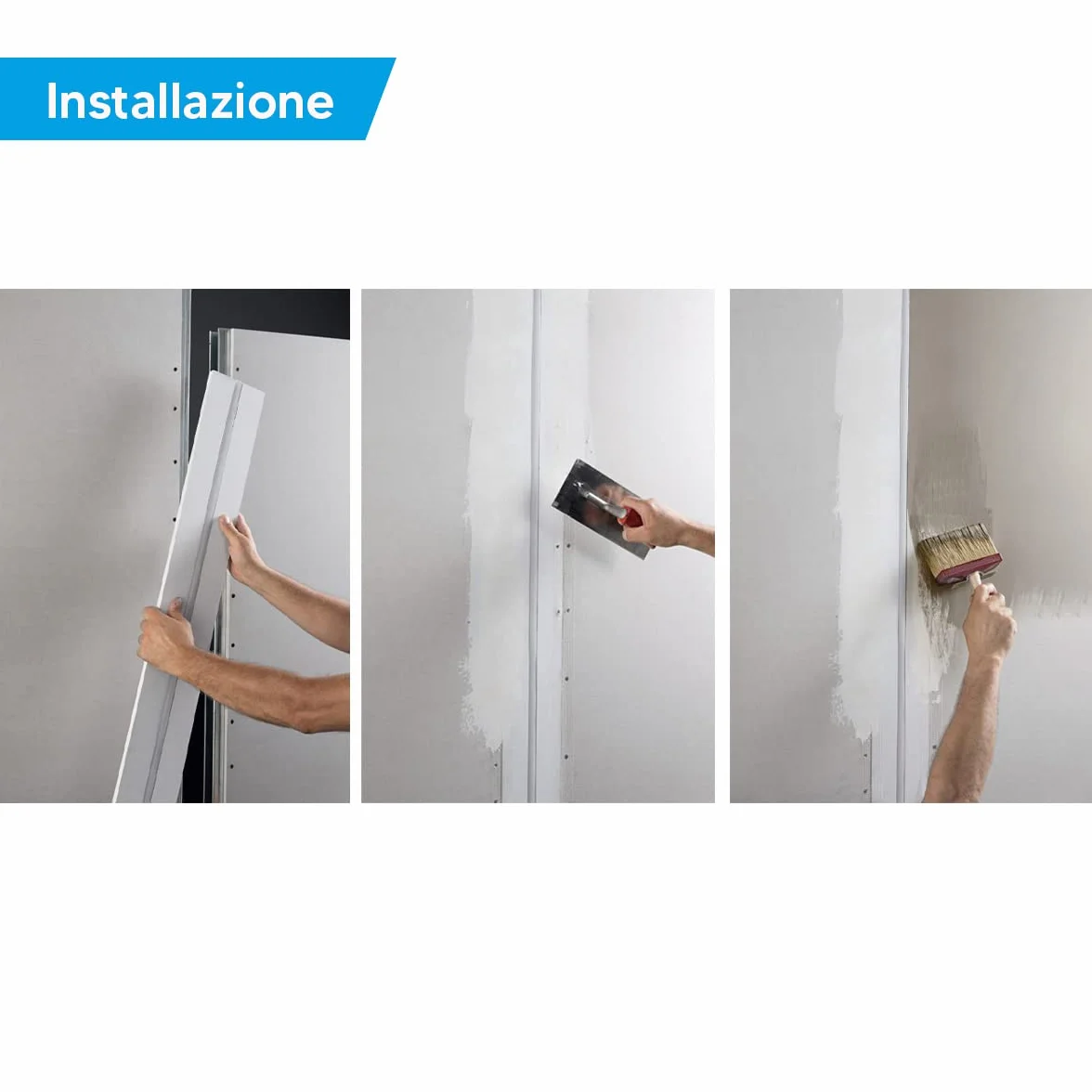 10pz Profilo in Alluminio 2mt per Strisce LED Integrato in Lastra di Cartongesso 12,5mm - Struttura pronta da incasso e montaggio con copertura opaca