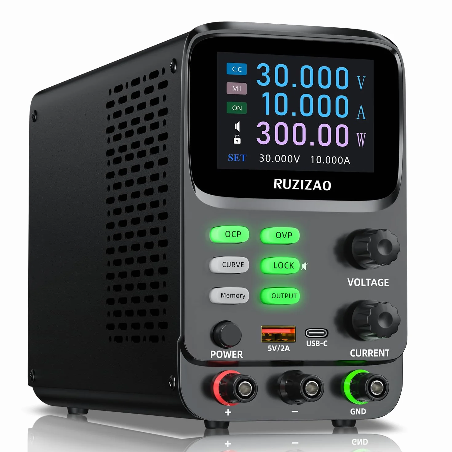 Alimentatore da laboratorio variabile 30 V 10 A, alimentatore da tavolo regolabile DC con grafico curvo, memoria, OCP/OVP, uscita, blocco, dispositivi di alimentazione da laboratorio con