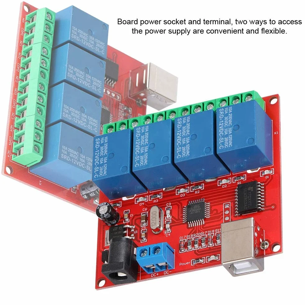 ASHATA Modulo Relè 12V DC a 4 Canali, Controller USB Smart Switch per Computer, Scheda di Espansione USB per PC