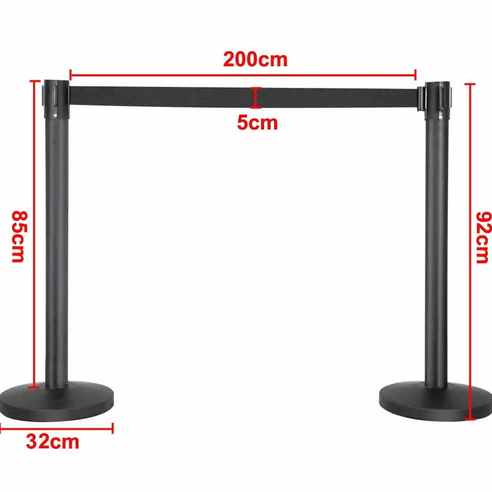 Yaheetech Transenne Eliminacode Separacode 8 Paletti Delimitazione con Nastro Retrattile 2 Metri Altezza 92 cm Colonnie Segnapercorso Neri