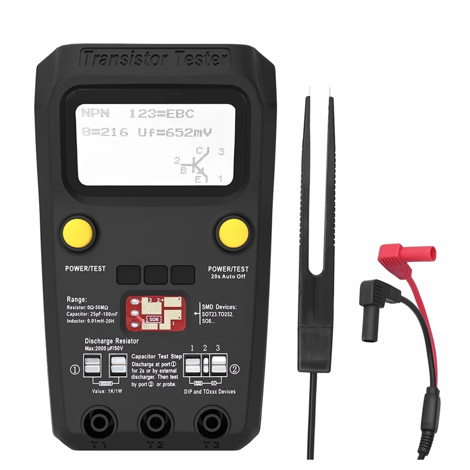 Multi-purpose Transistor ESR/SMD Tester Smart Diodo Triodo Misuratore Di Resistenza Misuratore LCD Test MOS/PNP/NPN Risoluzione dei problemi con velocità e precisione ( Color : ESR02PRO-Test clip )