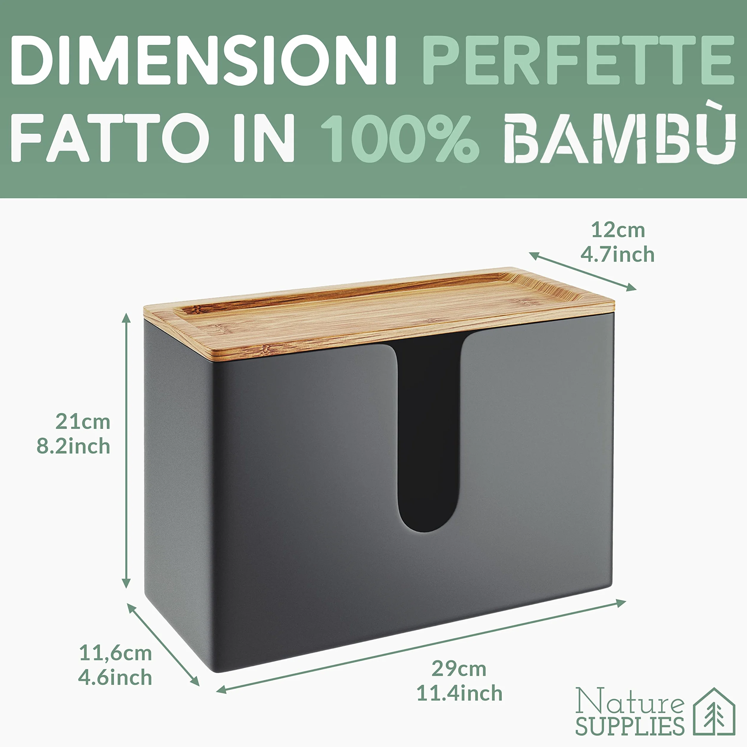 Dispenser per Carta Asciugamani in Legno NATURE SUPPLIES - Porta Salviette da Parete, Bambù Naturale, Nero
