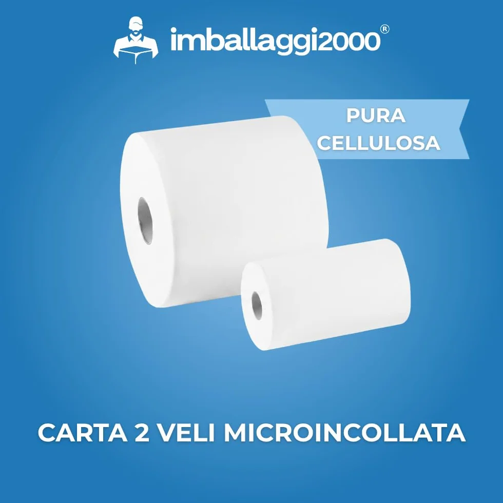 IMBALLAGGI 2000 - Rotoli Asciugamani Carta 2 Veli in Pura Cellulosa, 1 pack, Confezione da 12-220 Strappi Ogni Rotolo, Altezza 21.5 cm - Certificazione Ecolabel