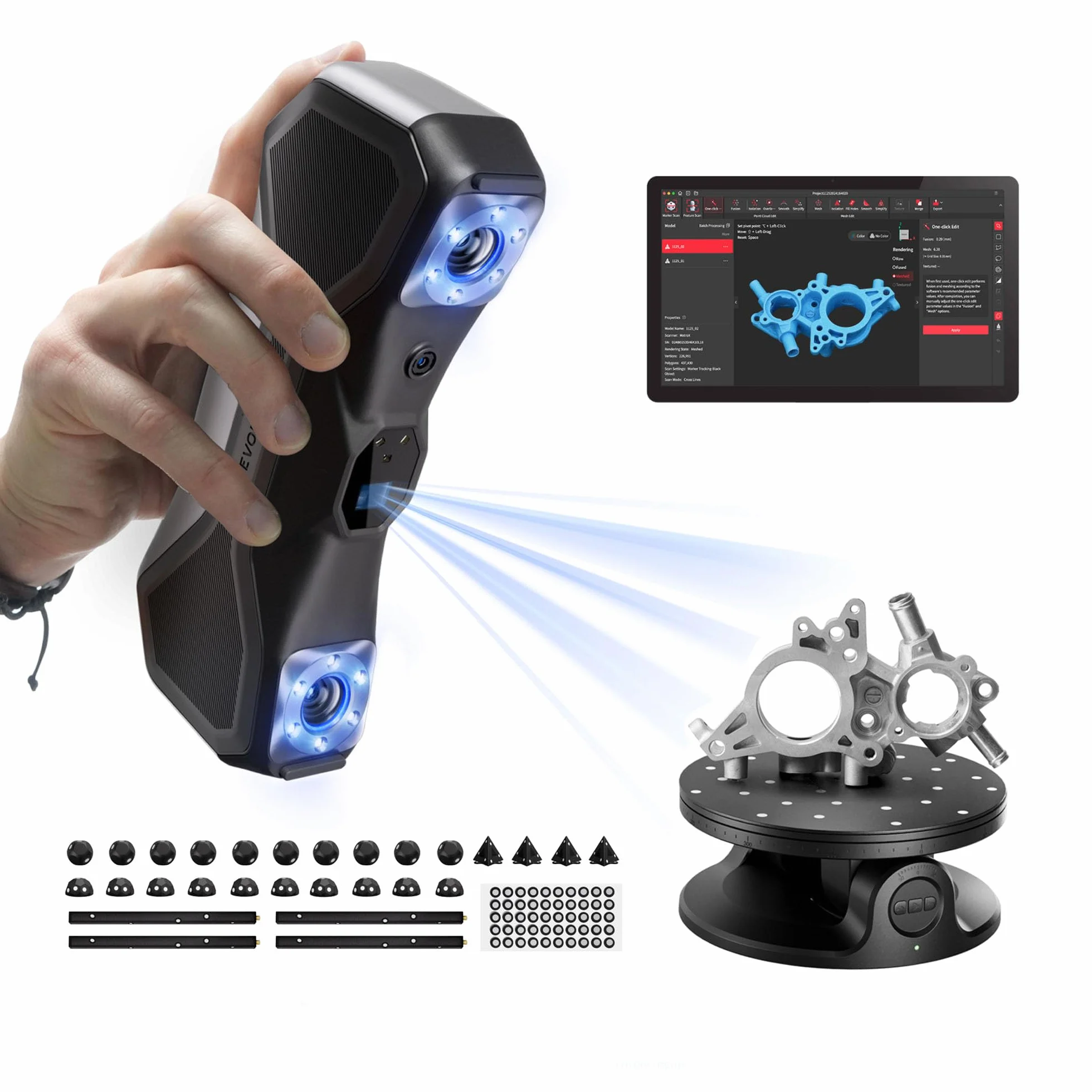 Revopoint MetroX Avanzato Scanner 3D per Stampa 3D, Precisione fino a 0,01 mm, Accuratezza Metrologica, Fino a 60 fps, Laser Blu, 4 Modalità di Scansione, Scansione di Oggetti Metallici/Scuri