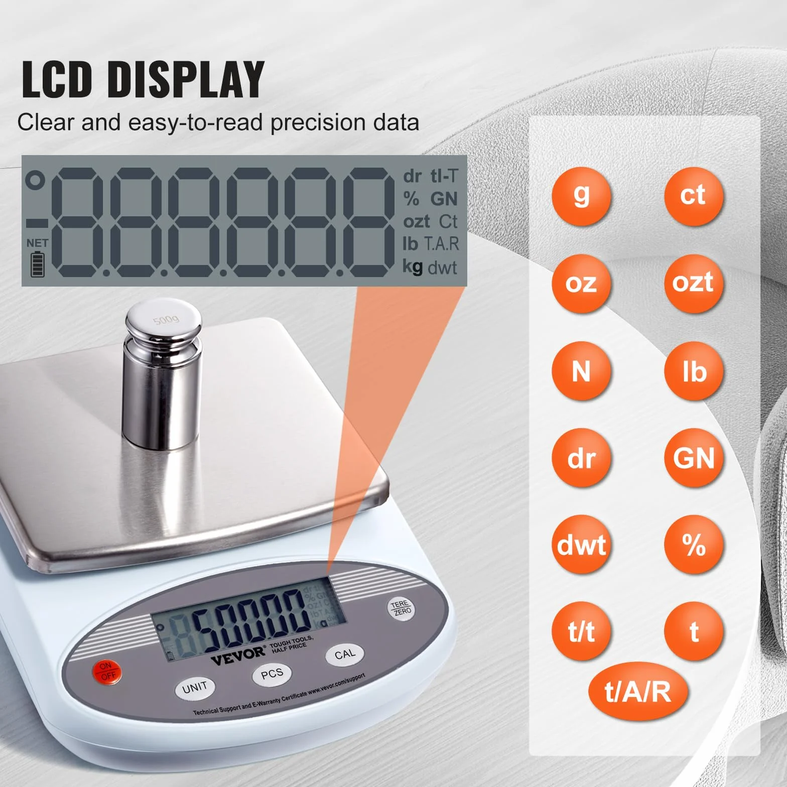 VEVOR Bilancia da Laboratorio Bilancia Analitica, Bilancia Analitica Digitale con Ampio Display LCD Vassoio in Acciaio Inossidabile, 13 Unità di Conversione Precisione di Visualizzazione 0,01 g