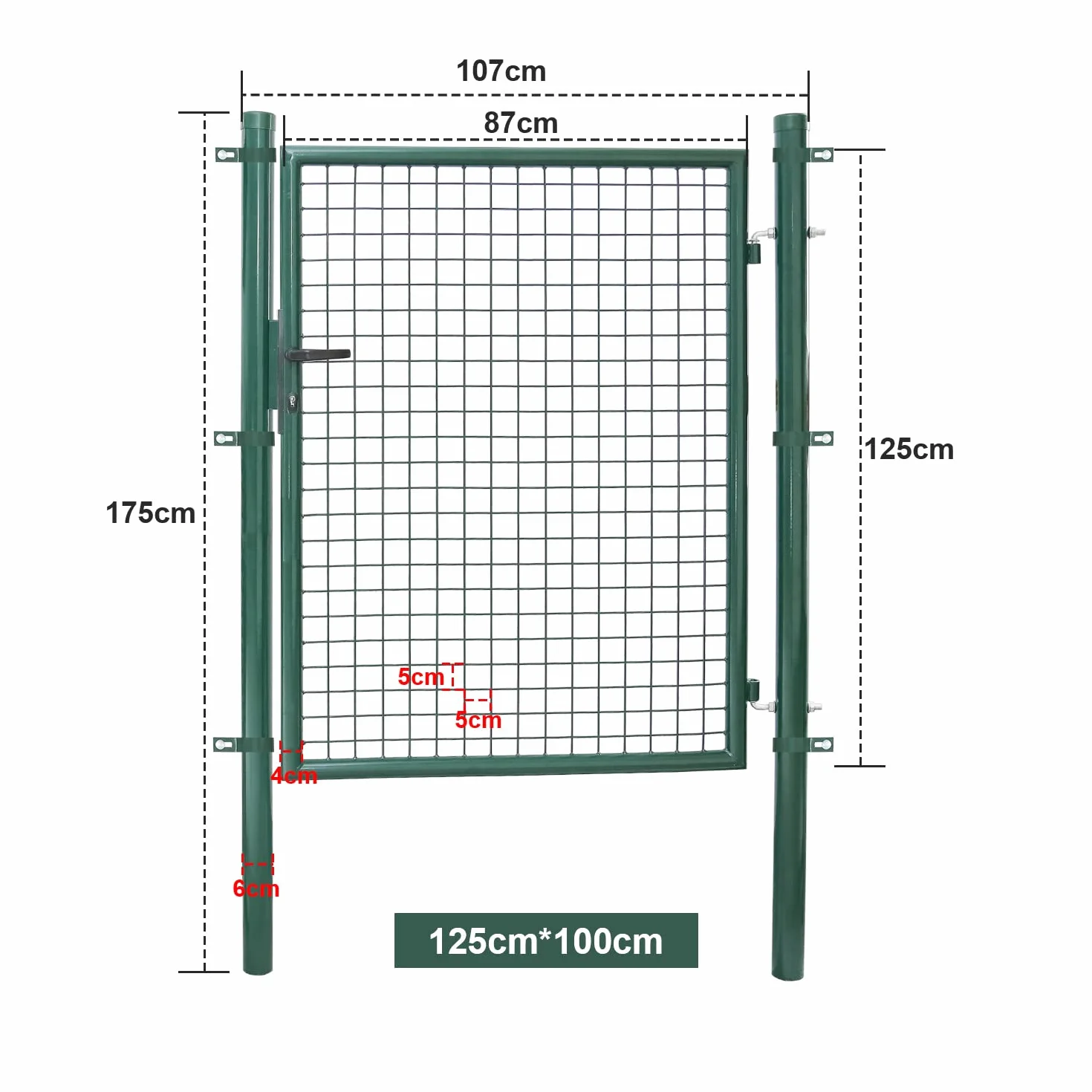 Cancello da giardino, per giardino, giardino, giardino, 125 x 100 cm, colore: verde, incl. robusto e durevole, in acciaio zincato