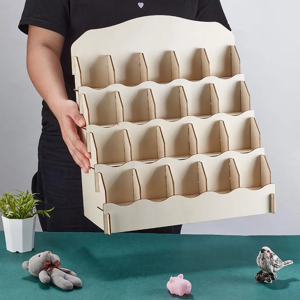 PH PandaHall Supporto per carte di credito a 4 ripiani, in legno, portatile, per bancone del negozio