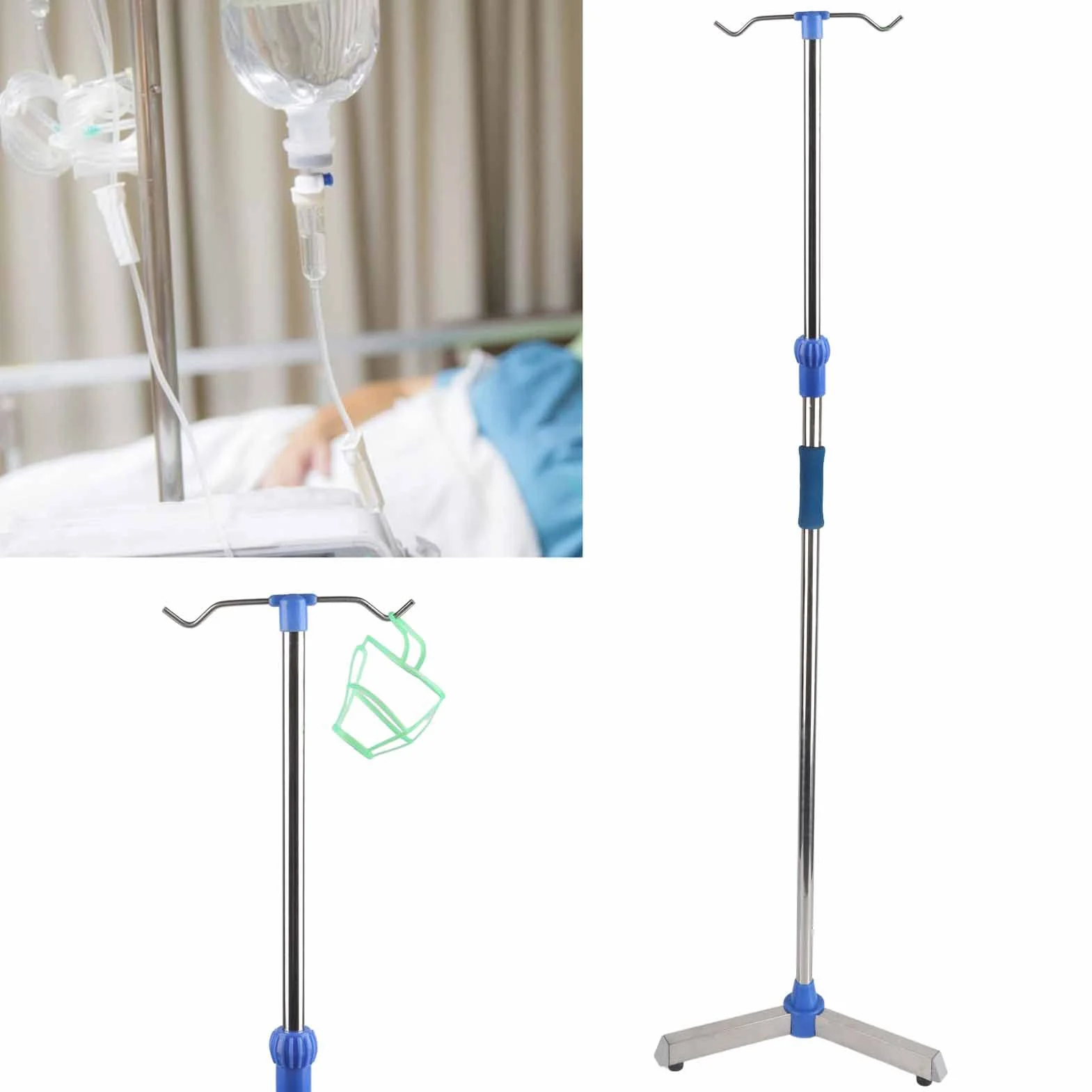 Brrnoo Asta per Flebo, Asta per Infusione Asta per Flebo per Uso Domestico con 2 Ganci per Clinica Domiciliare Supporto per Fleboclisi Regolabile in Altezza in Acciaio Inossidabile