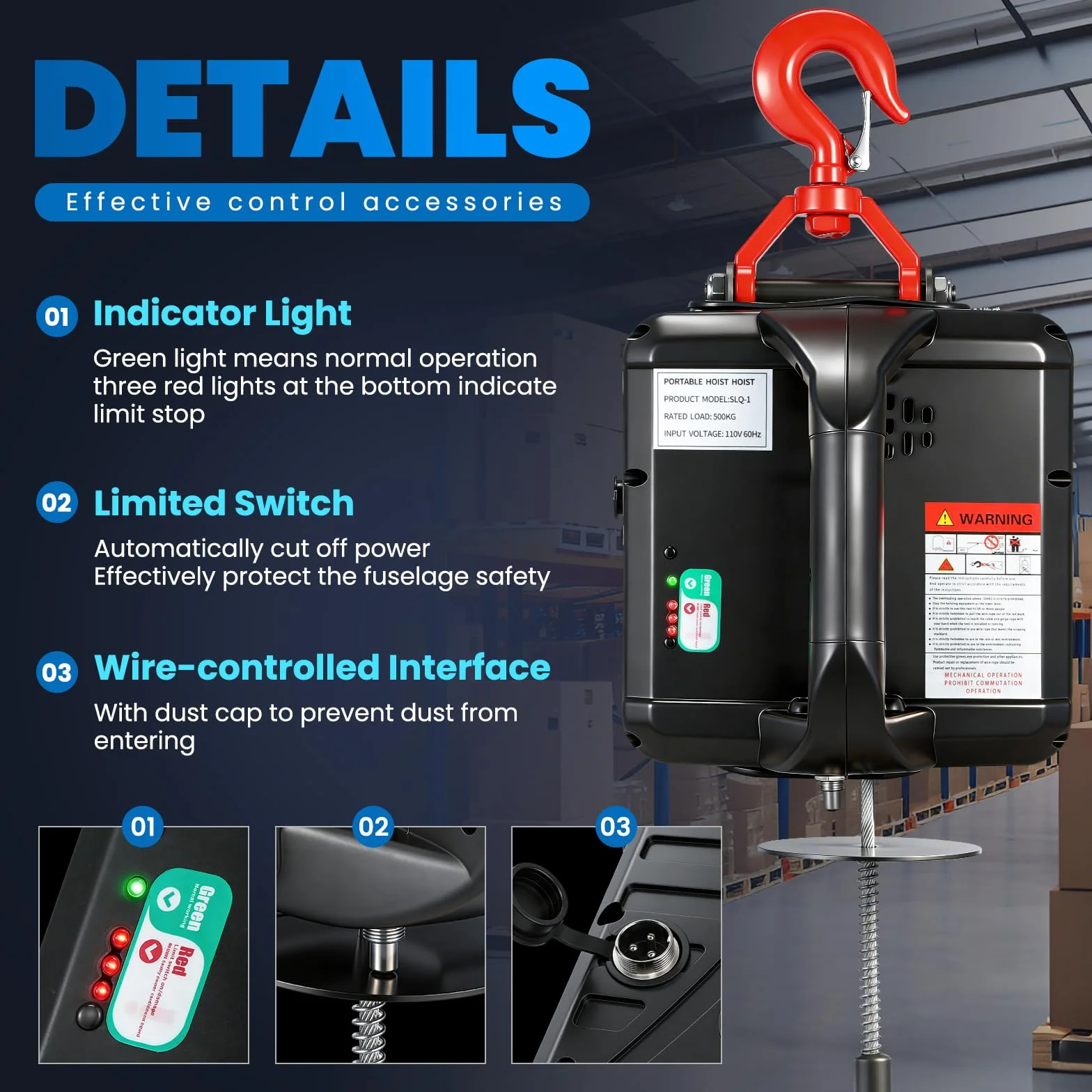 NEWTRY 3 in 1 Paranco elettrico telecomando senza fili 11,8 m/38ft 1500 W Winch elettrico con protezione da sovraccarico (carico 300 kg)