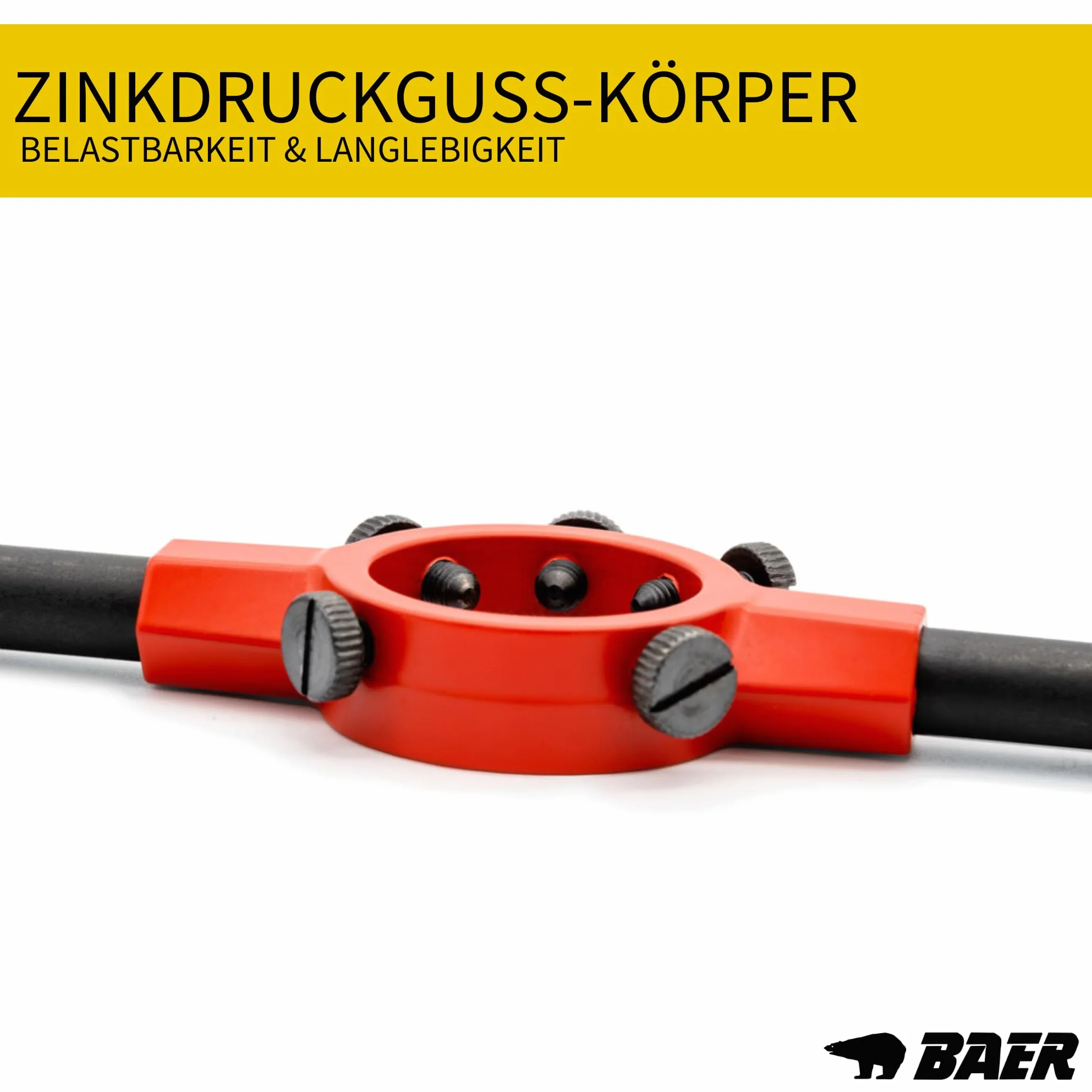 BAER Supporto per filiera 45 x 18 mm Pro, M 16 – 20, BSW 5/8 – 13/16 – DIN 225, supporto per filiere – Filettatura esterna