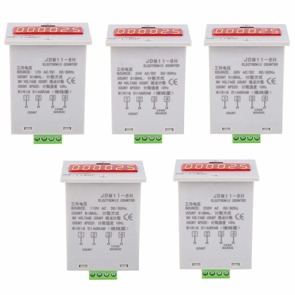 Contatore elettronico, JDM11-6H Nessun contatore di Tensione 6 cifre Relè contatore LED Display Digitale elettronico(AC/DC24V)