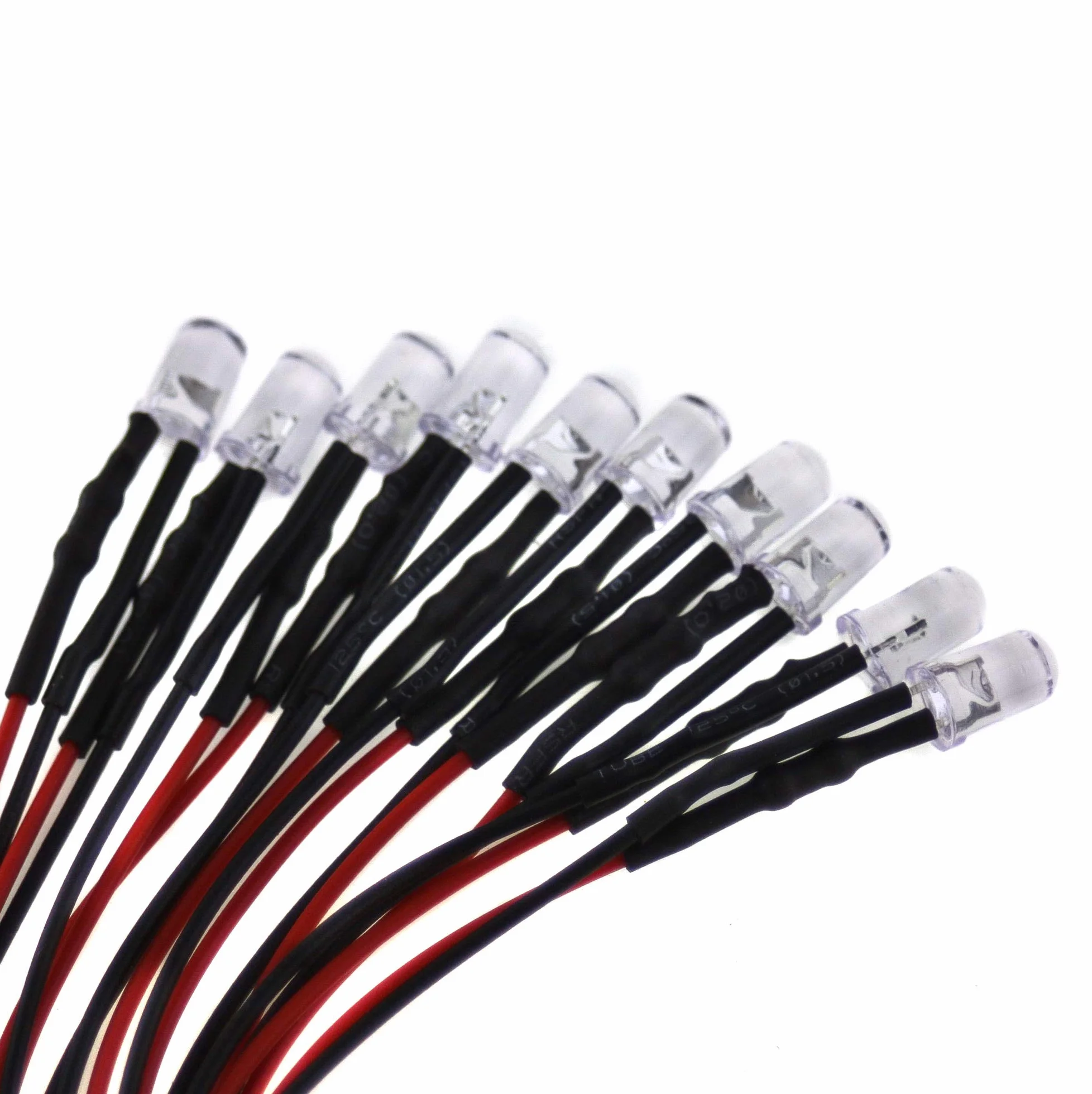 10 LED da 5 mm, 5 Volt, rosso; con cavo di collegamento da 20 cm e resistenza integrata