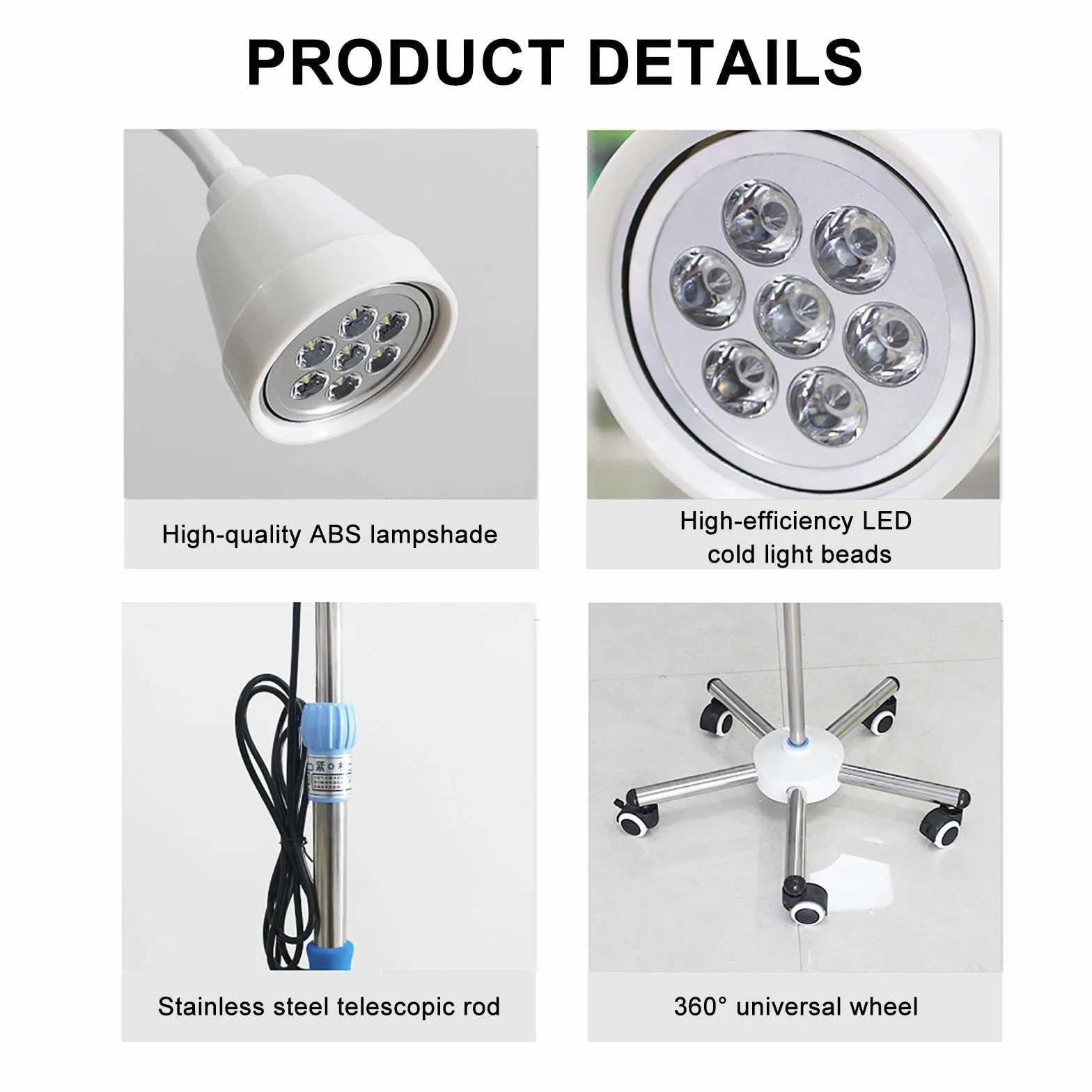Lampada Mobile per Visita Ginecologica a LED da 21 W, Lampada da Visita Chirurgica Flessibile a Collo D'oca, Base Girevole con Ruote da Pavimento