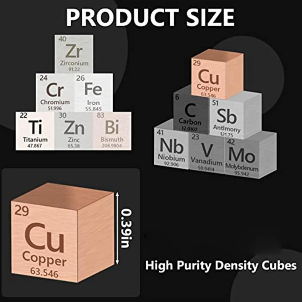 Nagoyuki Cubo di Elementi Metallici da 18 Pezzi 99,99% di Elevata Purezza, Collezione Della Tavola Periodica Degli Elementi (0,39 Pollici/10 Mm)