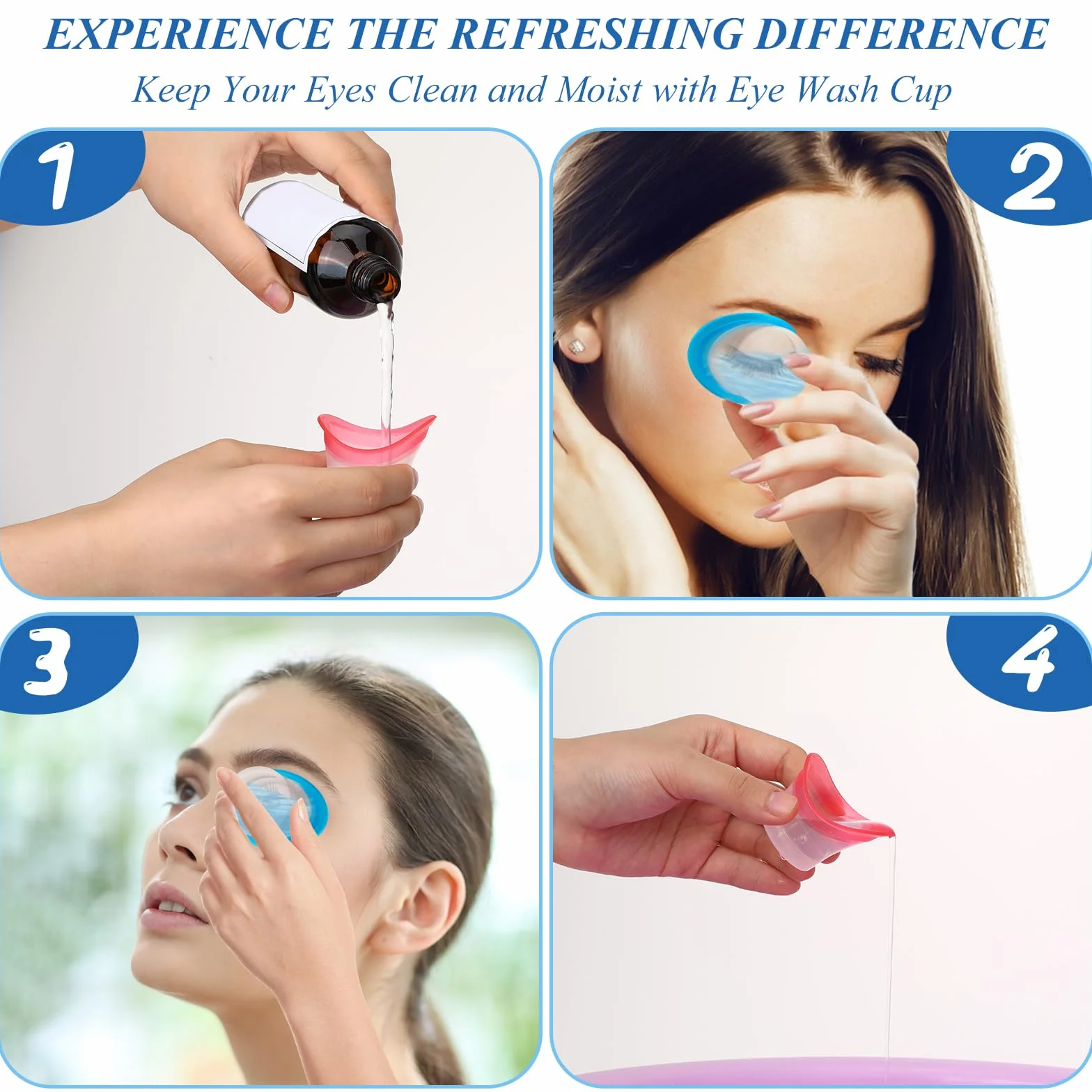 4 Pezzi 10ml Silicone Occhio Tazza Risciacquare Bagno Morbido Ricaricabile Vasca Da Bagno Portatile Strumento di Pulizia Occhi Calma Stanco, Rosa