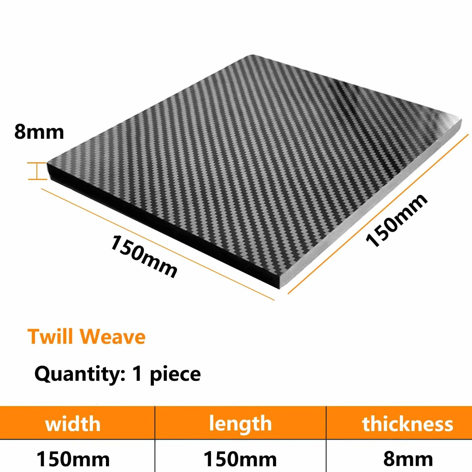 Piastra in Fibra di Carbonio 3K Tessuto Twill 8 mm Nera Rigida Resistente al Calore per RC Drone Aerei DIY Modelli Parti Auto Ingegneria Progetti,150mm*150mm*8mm