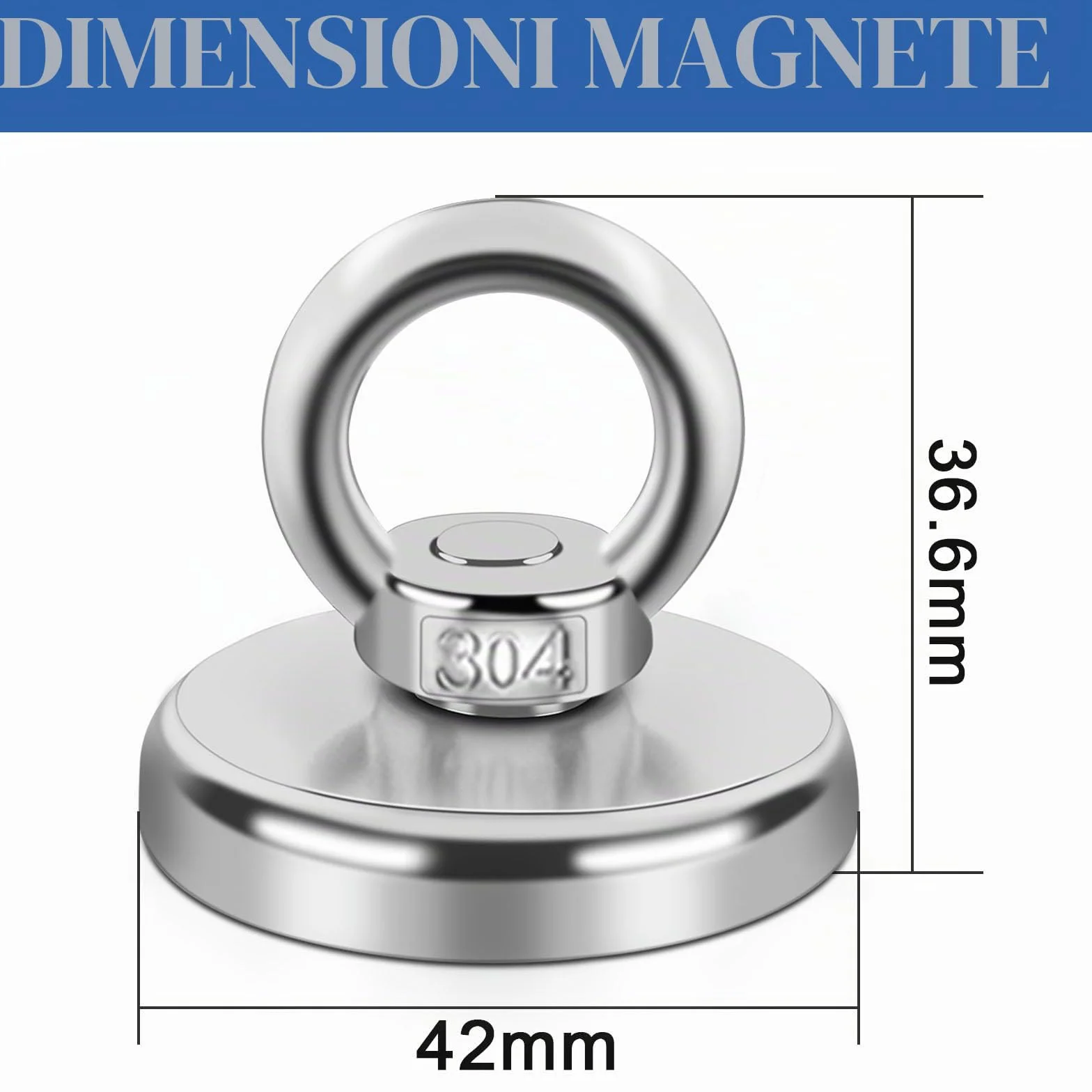 Magneti al Neodimio Extra Forti 42 mm 60kg Forza Magnete Da Pesca con Foro 2 Pezzi