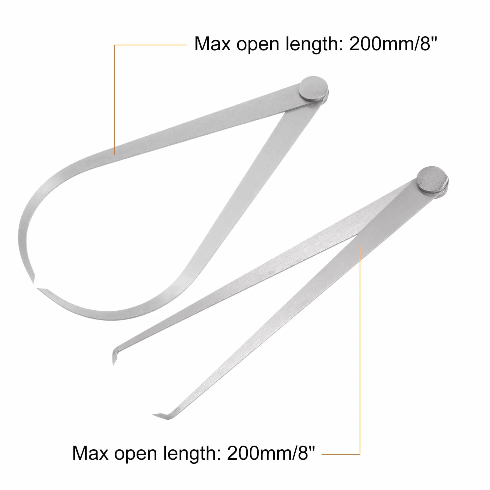 QUARKZMAN 2Pcs Calibro Fisso Interno/Esterno 200Mm 8 Pollice Acciaio Per Utensili Giunto A Frizione Fissa Strumento Di Misurazione Interna Per Intagli Modellatura Scultura, Argento
