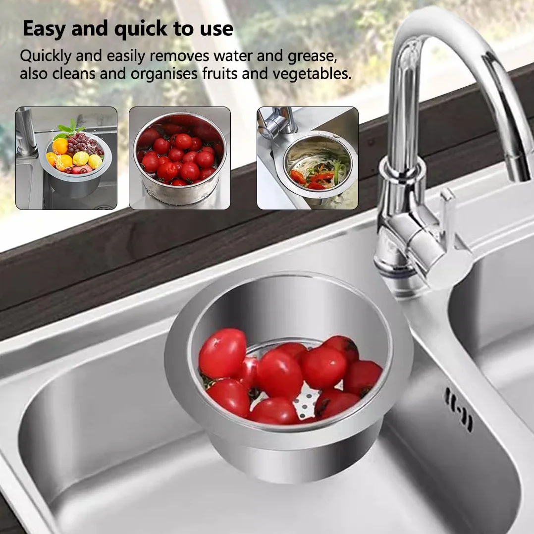 Cestello per Lavello a Forma di Cigno in Acciaio Inox, Cestino di Scarico da Multifunzionale Appendere per Lavello da Cucina,per Filtrare i Rifiuti Cucina e Lavare Frutta Verdura (1)