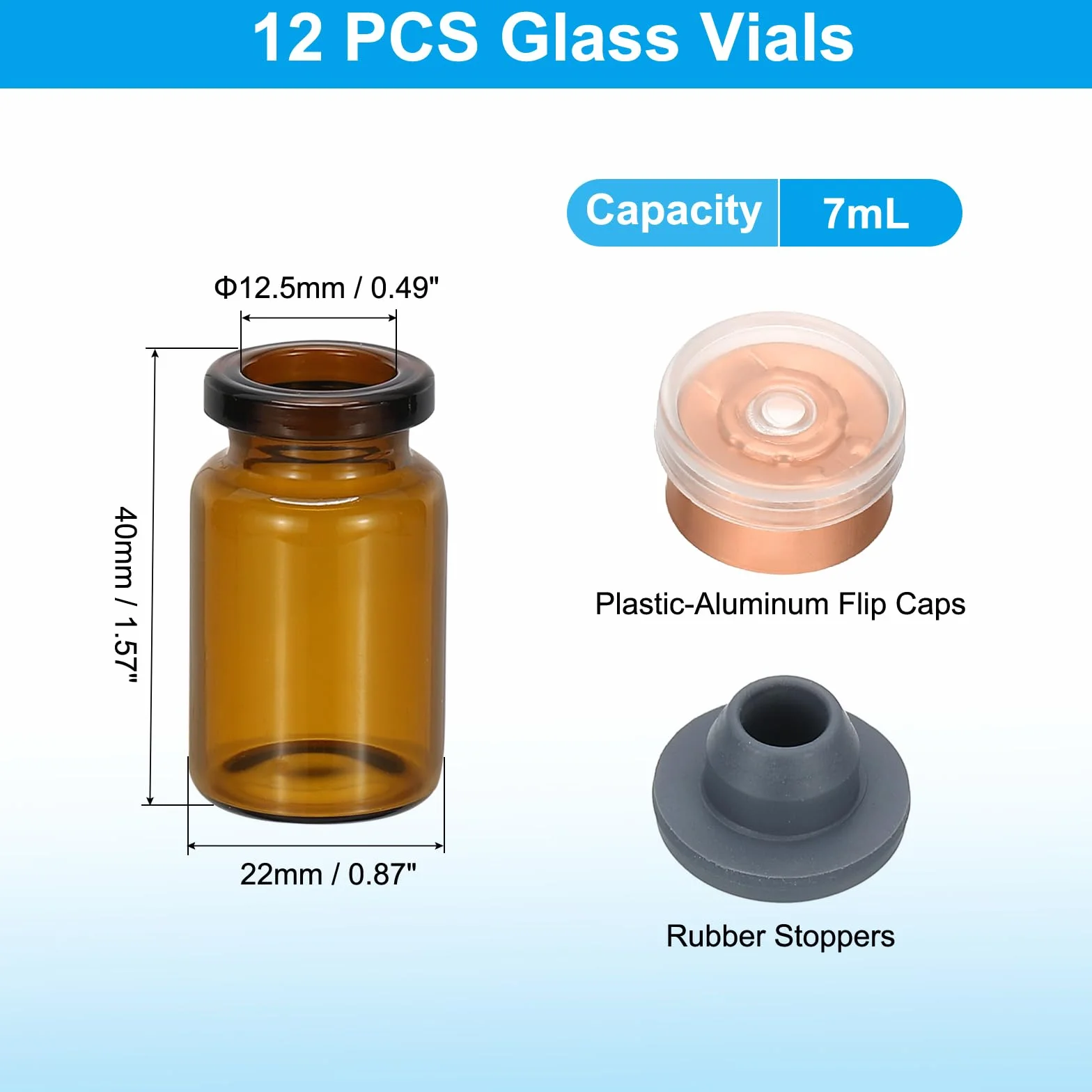 PATIKIL 12pz 7ml Fiale Esemplare in Vetro Borosilicato Ambra con Tappo Plastica Alluminio e Tappo in Gomma per Conservazione Solidi Liquidi Polveri Laboratorio, Tono Oro