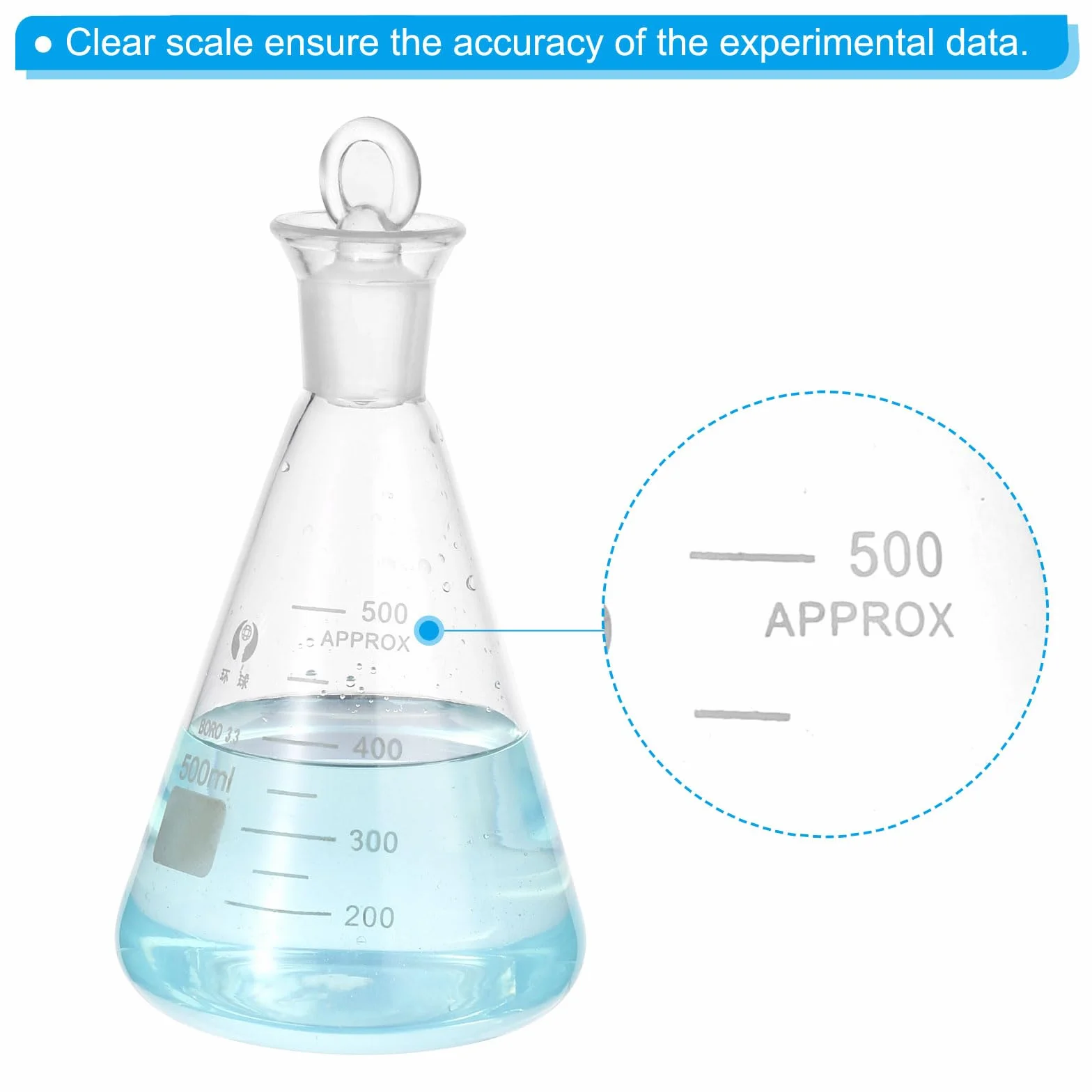 PATIKIL Pallone Di Erlenmeyer 2 Pezzi 500ml 16.9oz Bocca Stretta Con Tappo In Vetro Palloni Graduati In Vetro Borosilicato Con misura Stampata Per Esperimenti Di Chimica Scienza