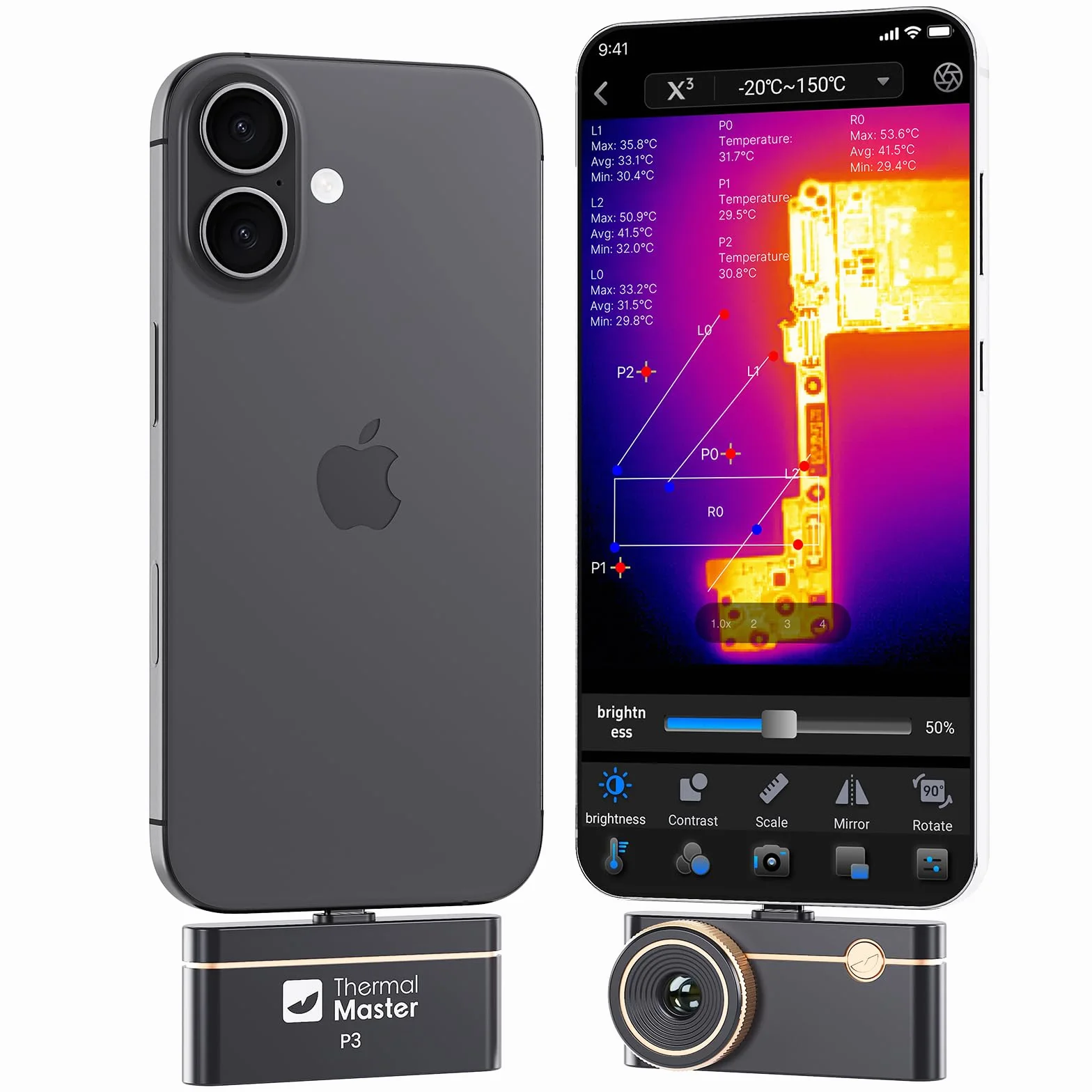 Fotocamere Termiche Thermal Master P3 per iPhone 15/16 e Android fotocamera a infrarossi Messa a fuoco regolabile X³ risoluzione IR 512x384, -20℃-600℃ PCB ispezione
