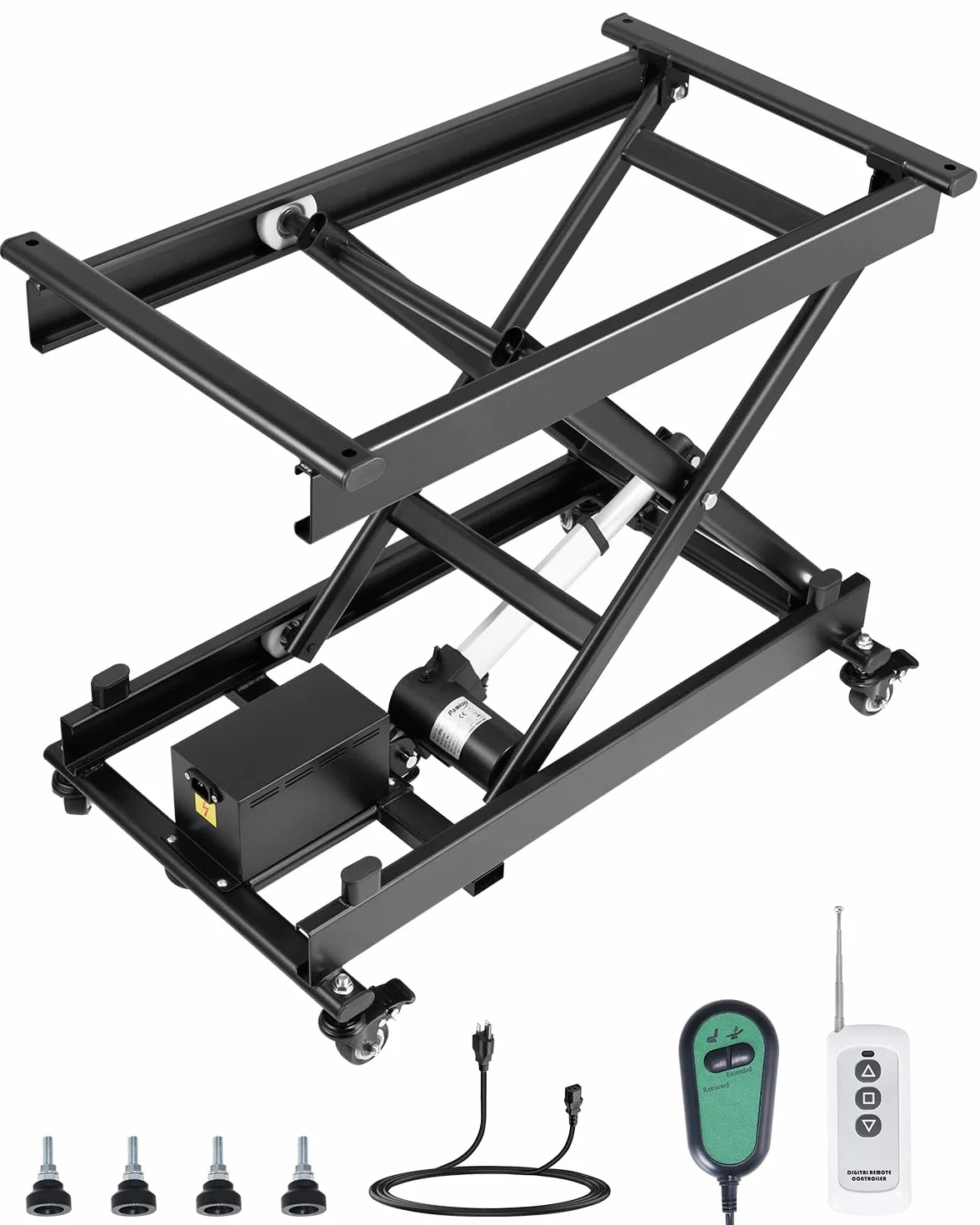 VEVOR Tavolo Elevatore Elettrico con Capacità di 150 kg Tavolo Elevatore a Forbice Singola, Piattaforma di Sollevamento Regolabile in Altezza da 200 a 710 mm, Tavolo Elevatore, 4 Ruote, Nero