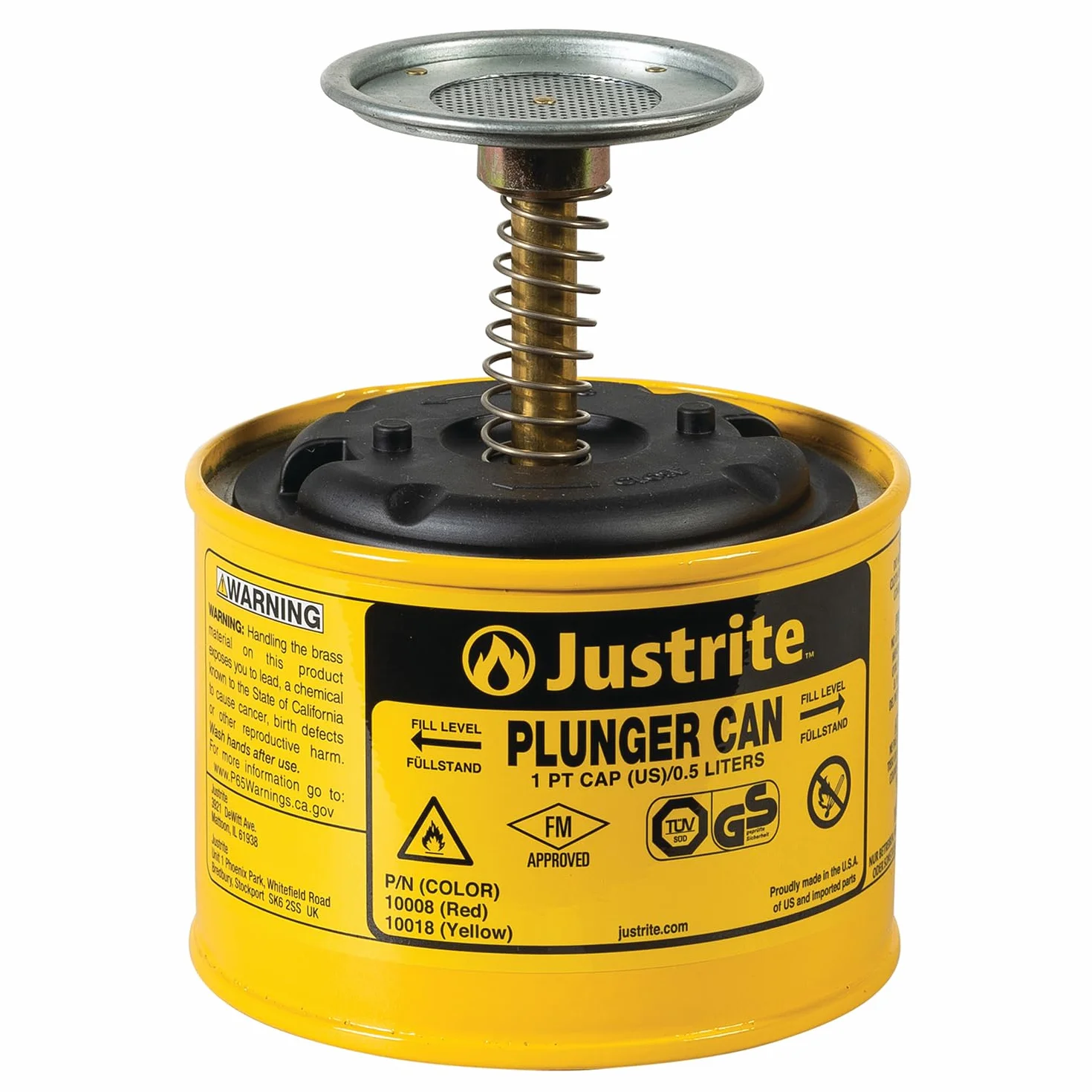 Justrite, 10018, lattina a stantuffo, 1 Pt, Acciaio, Giallo