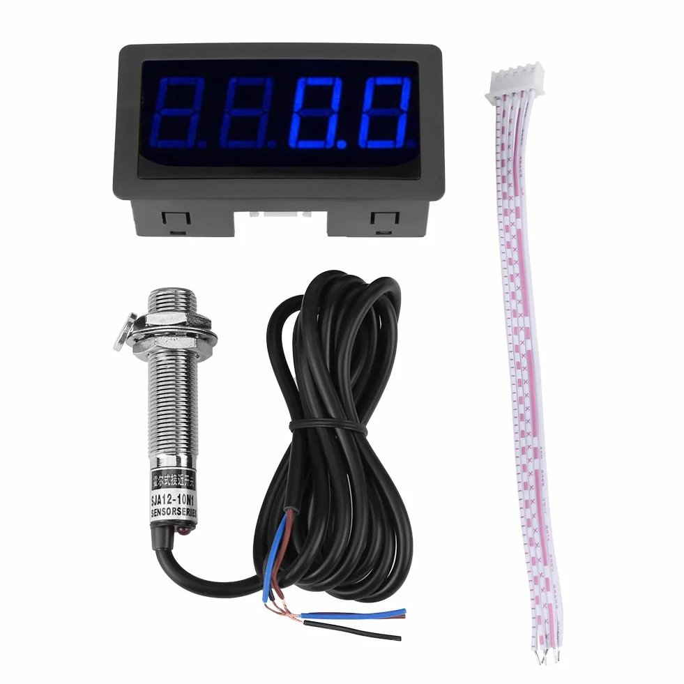 Contagiri Digitale, Akozon Tachimetro Digitale Pannello Velocità Digitale LED a 4 Cifre Contagiri RPM + Sensore di Prossimità NPN di Induttivo ad Effetto Hall(Blu)