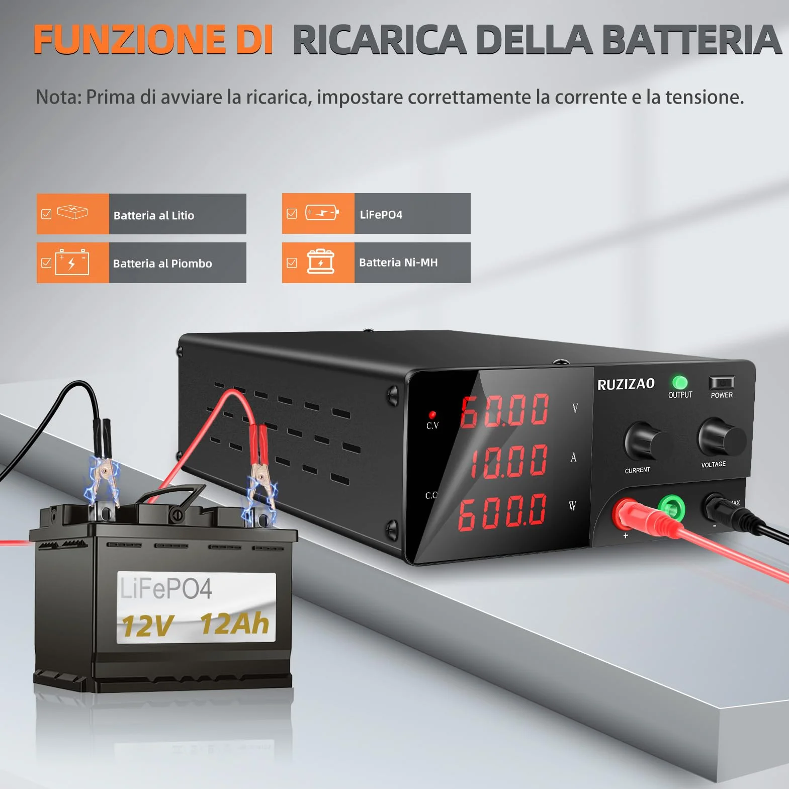 Alimentatore da Banco 60V 10A 600W Alta Potenza Alimentatore da Laboratorio Regolabile con OUTPUT/Encoder, Alimentatore Stabilizzato con Display LED a 4 Cifre e Uscita Stabile per Elettronica