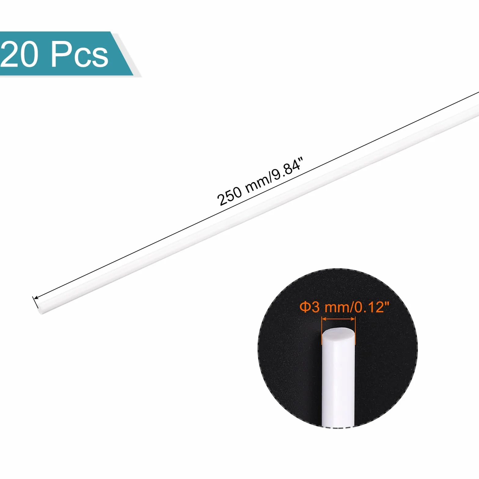 Asta Tonda Plastica Abs 3mm x 250mm 20Pz per Modellismo