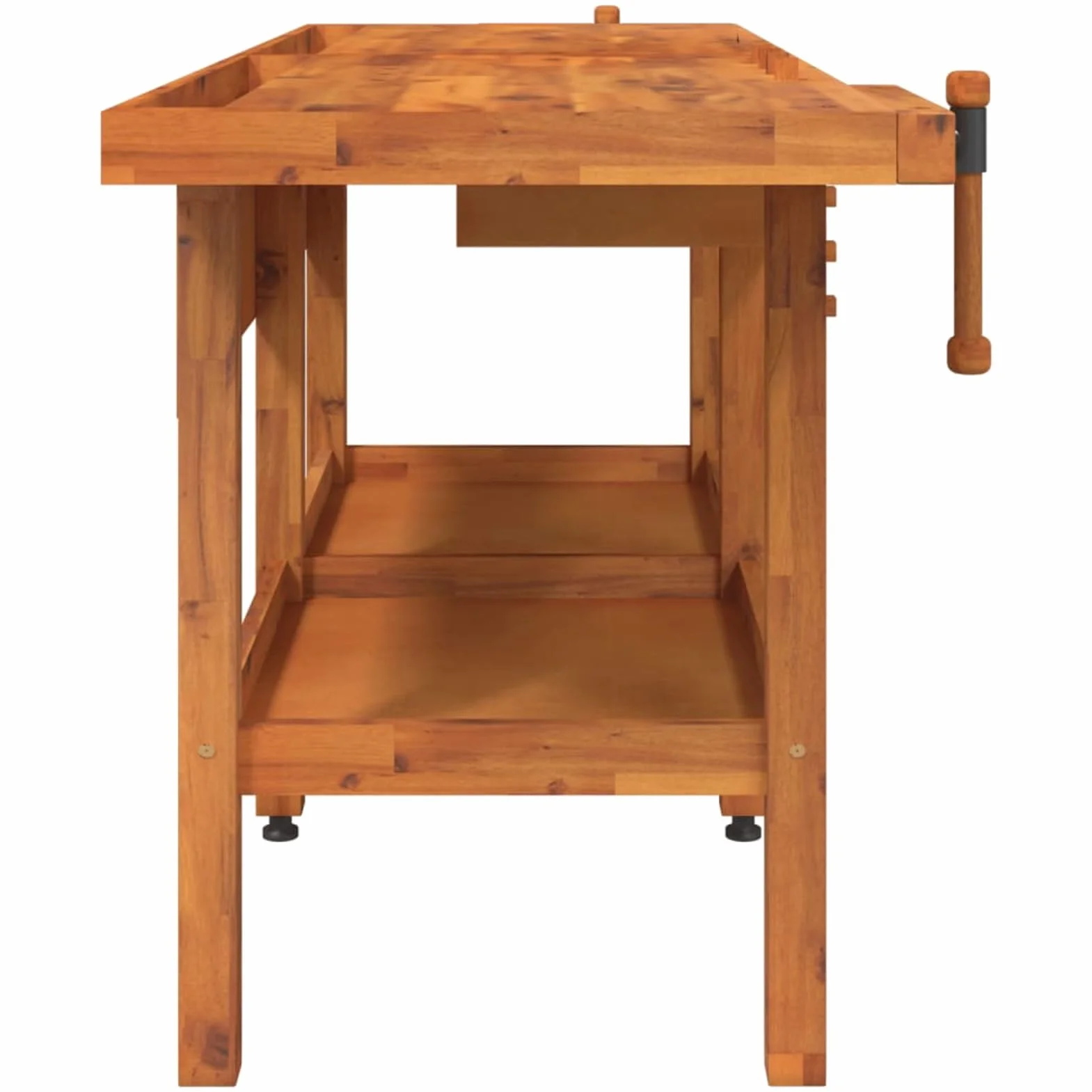 Homgoday Banco da Lavoro in Legno di Acacia con Morse 184-192x54-62x83cm 2 Cassetti Robusto