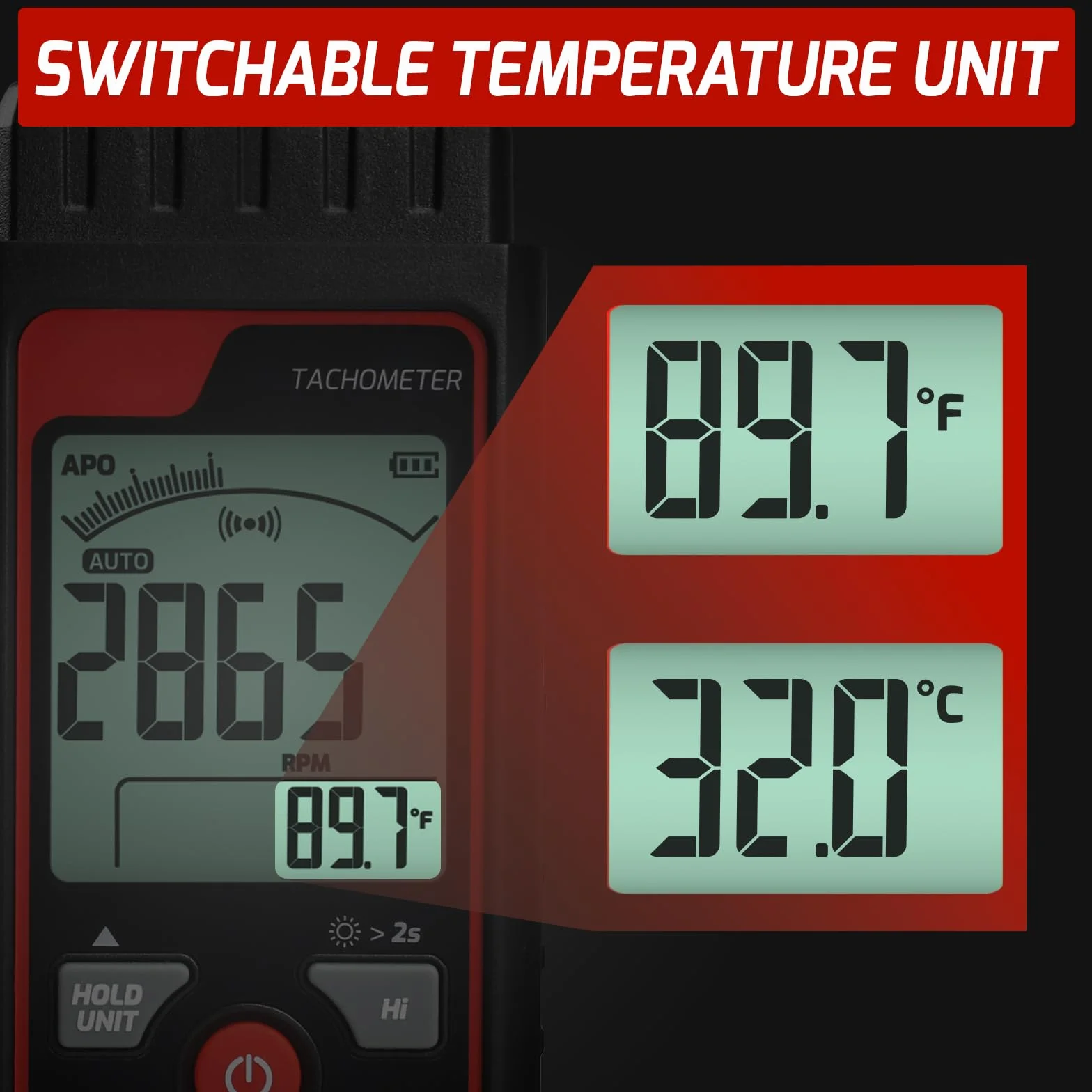 Tachimetro Digitale Senza Contatto RPM Misuratore di Velocità Strumento Laser Foto Tachimetro con 2.5~99999 RPM, Scala a Barre Analogica | Allarmi Personalizzati per Tester di Velocità Motore HVAC