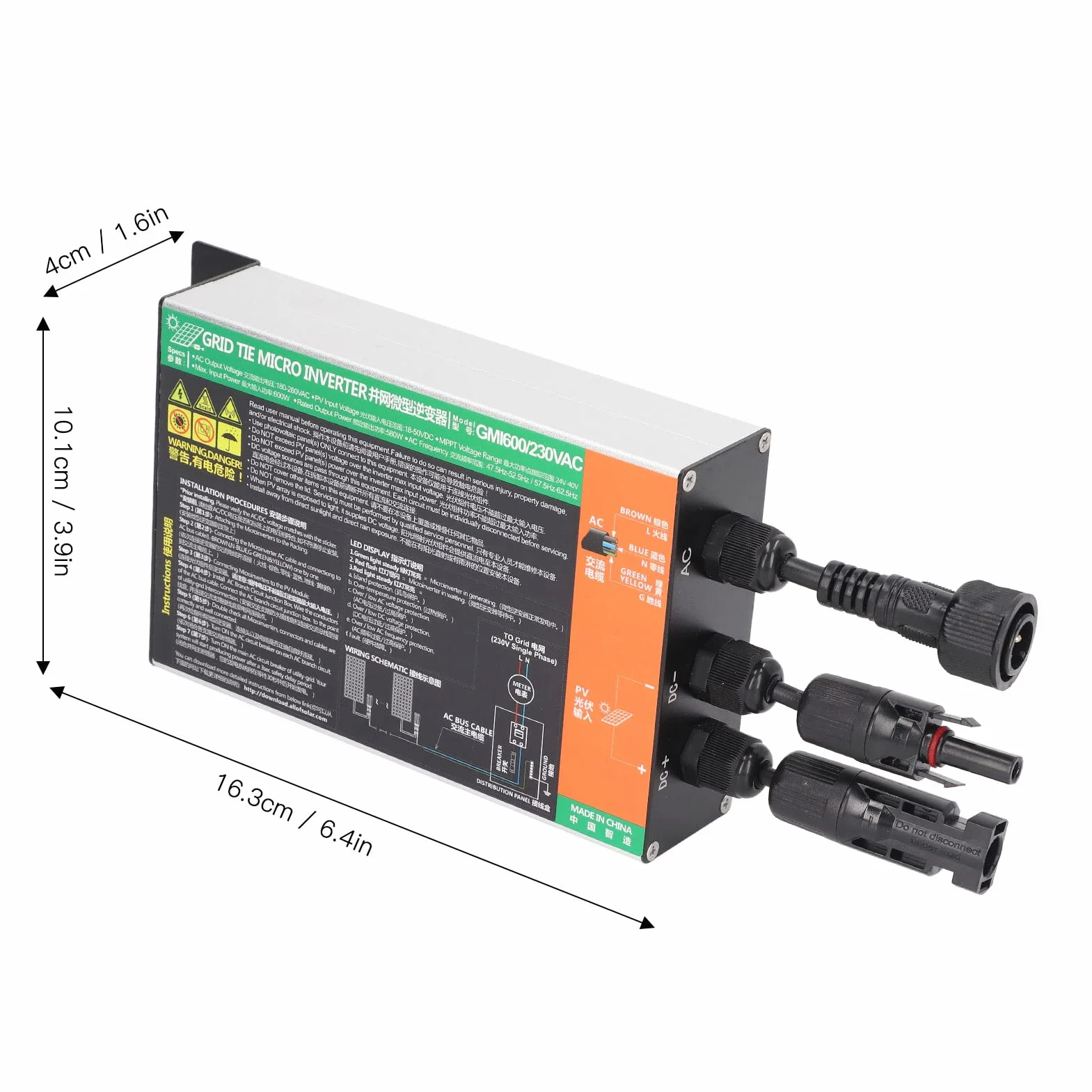 600W Solar Grid Tie Inverter Grid Tie Inverter ad Alta velocità di conversione MPPT Onda sinusoidale Pura IP55 Impermeabile 230 V Solar Inverter