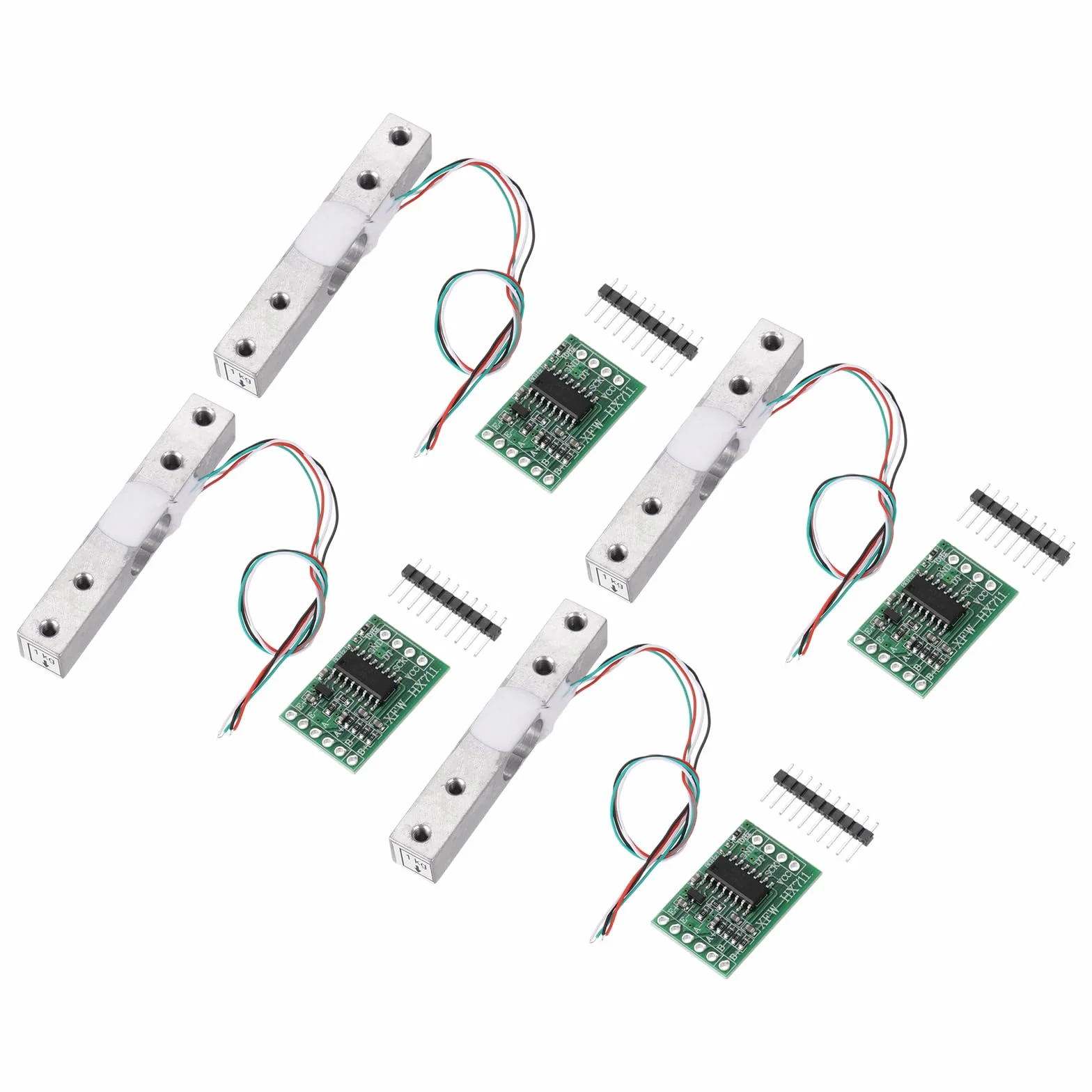 QUARKZMAN Sensori di Pesatura, 4 Set Sensore Peso Cella Carico Digitale 1Kg + Modulo Hx711 Sensore Pesatura 24 Bit Precisione A/D Doppio Canale per Kit Bilancia Cucina Elettronica Portatile