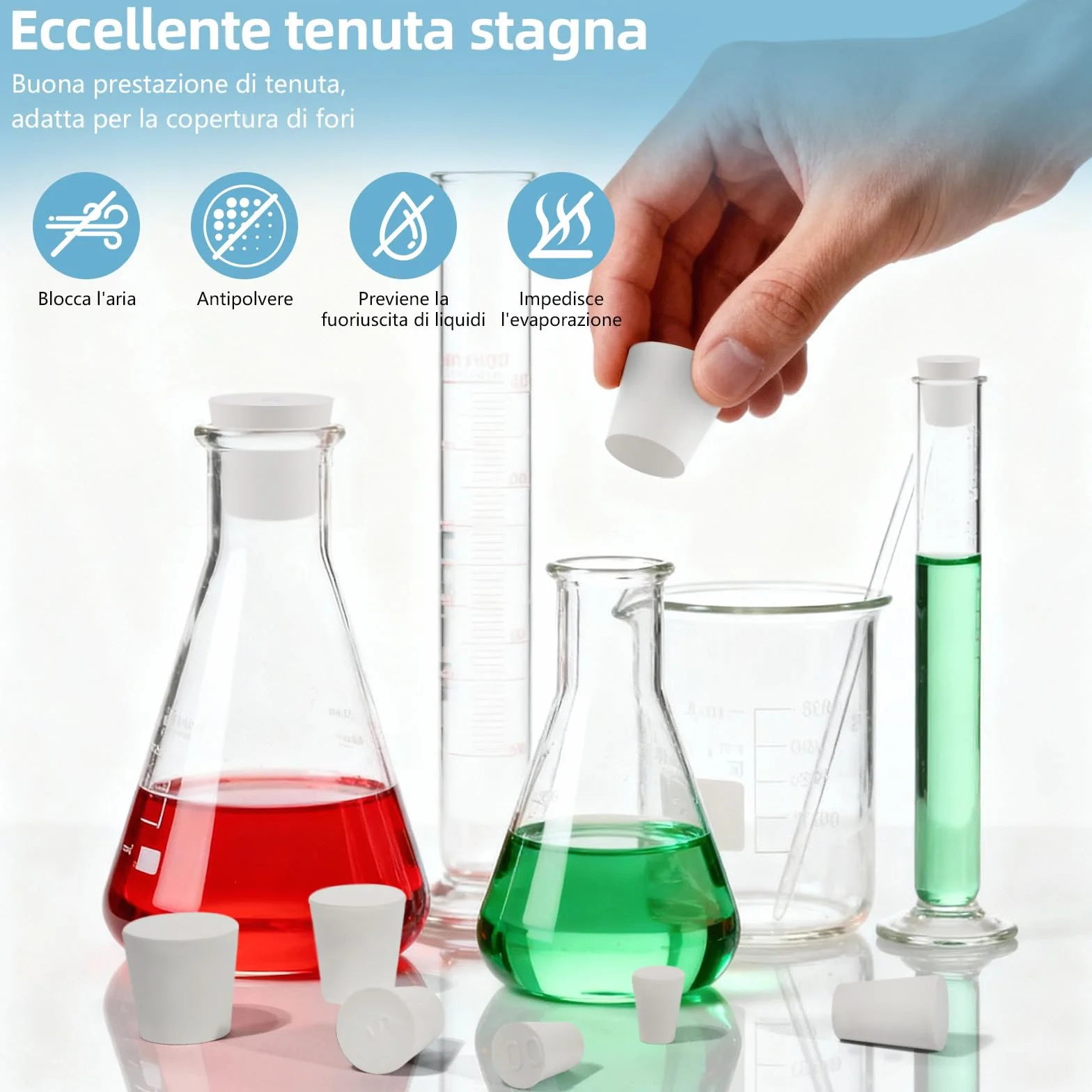 Set da 32 Tappi in Gomma Conico Bianco 13 Misure Tenuta Stagna per Laboratorio Riusabile