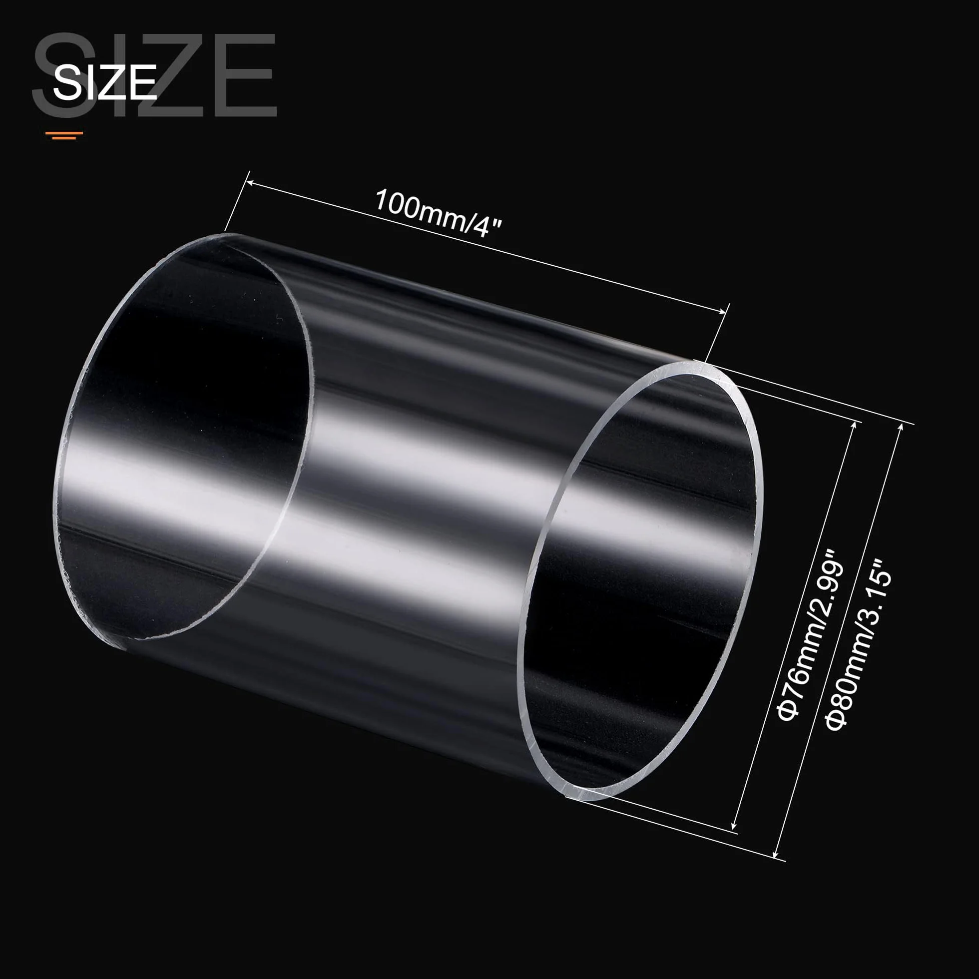 Unifizz Tubo rotondo rigido in plastica trasparente, diametro interno 76 mm, diametro esterno 80 mm, diametro esterno 100 mm, per illuminazione, modelli, idraulici, artigianato