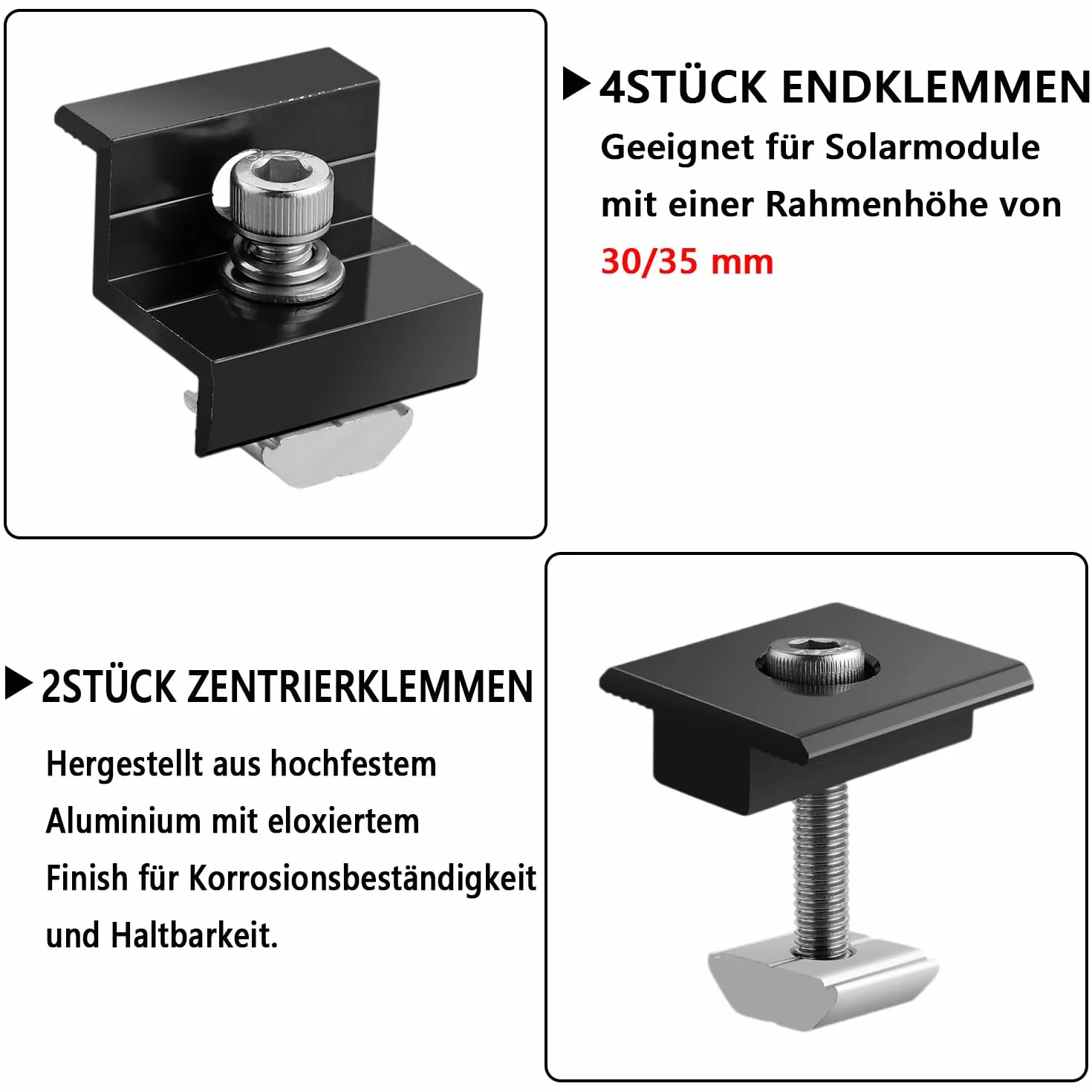 Kit di supporto per pannello solare, supporto per pannello solare, binario di fissaggio PV, supporto per tetto piatto fotovoltaico per moduli di spessore 30-35 mm, supporto PV per tetto piatto