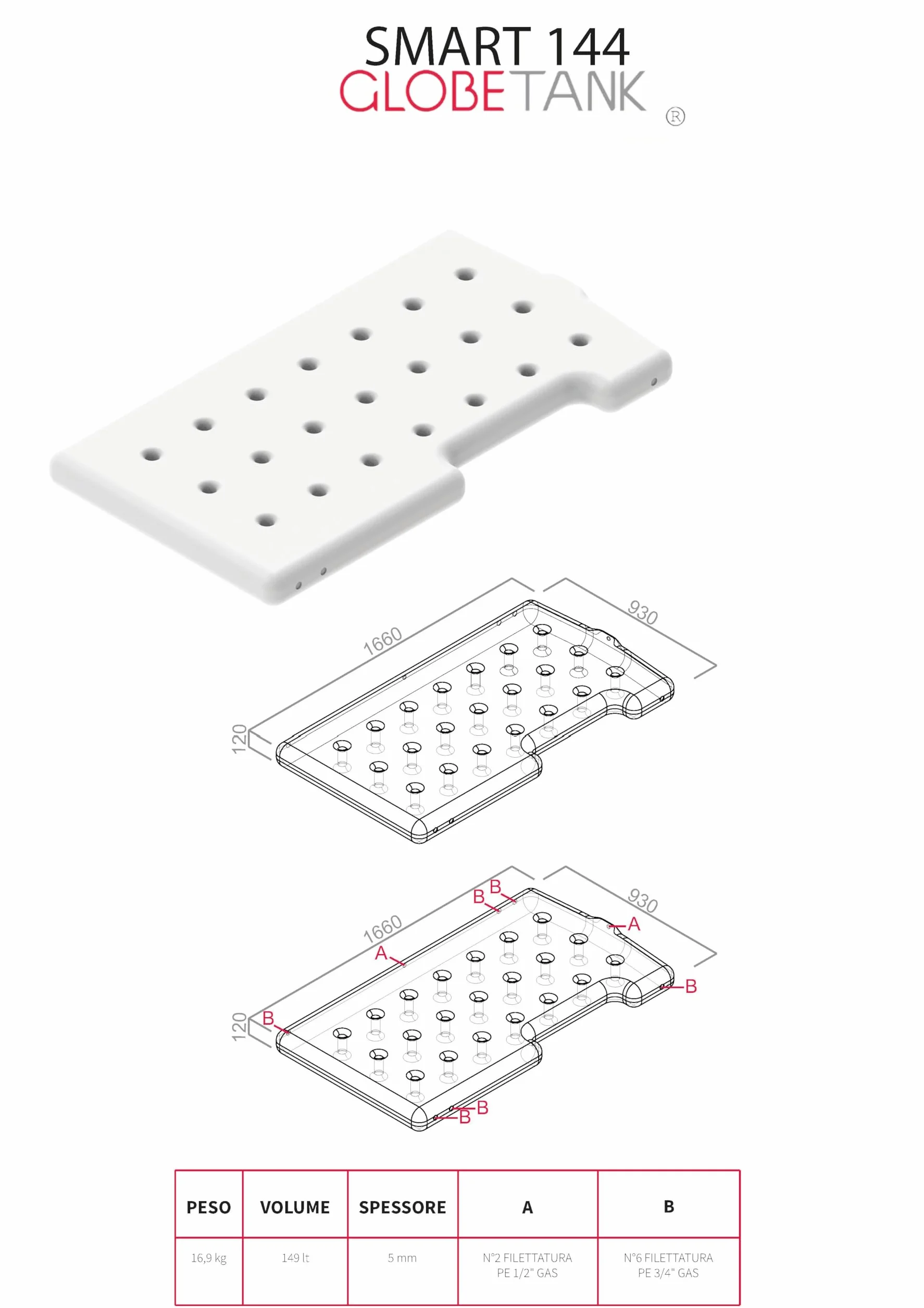 SERBATOIO SMART 144 RIGIDO ACQUA GLOBETANK (NEUTRO TRASLUCIDO)